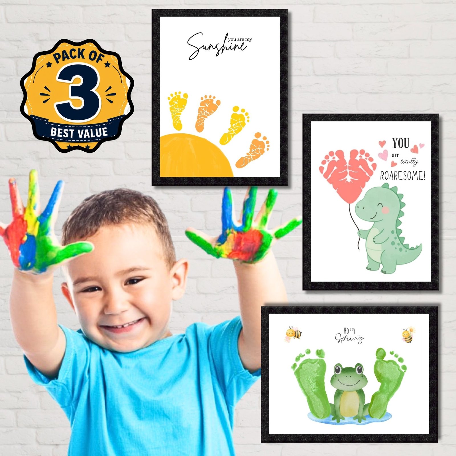 DIY Handprint Footprint Keepsake Photo Frame – Pack of 3 | Baby & Kids Gift