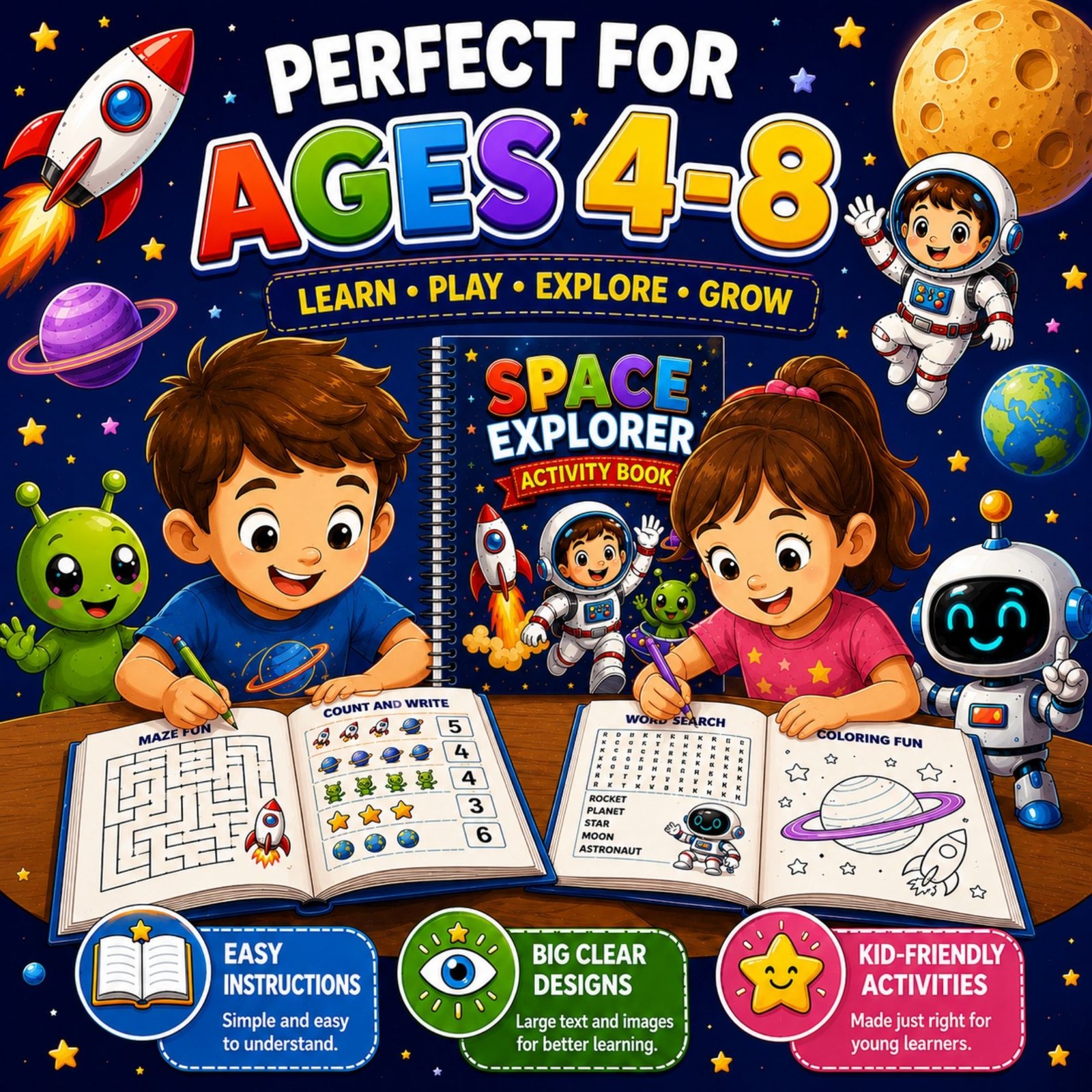 Space Explorer Activity Book for Kids Ages 4–12