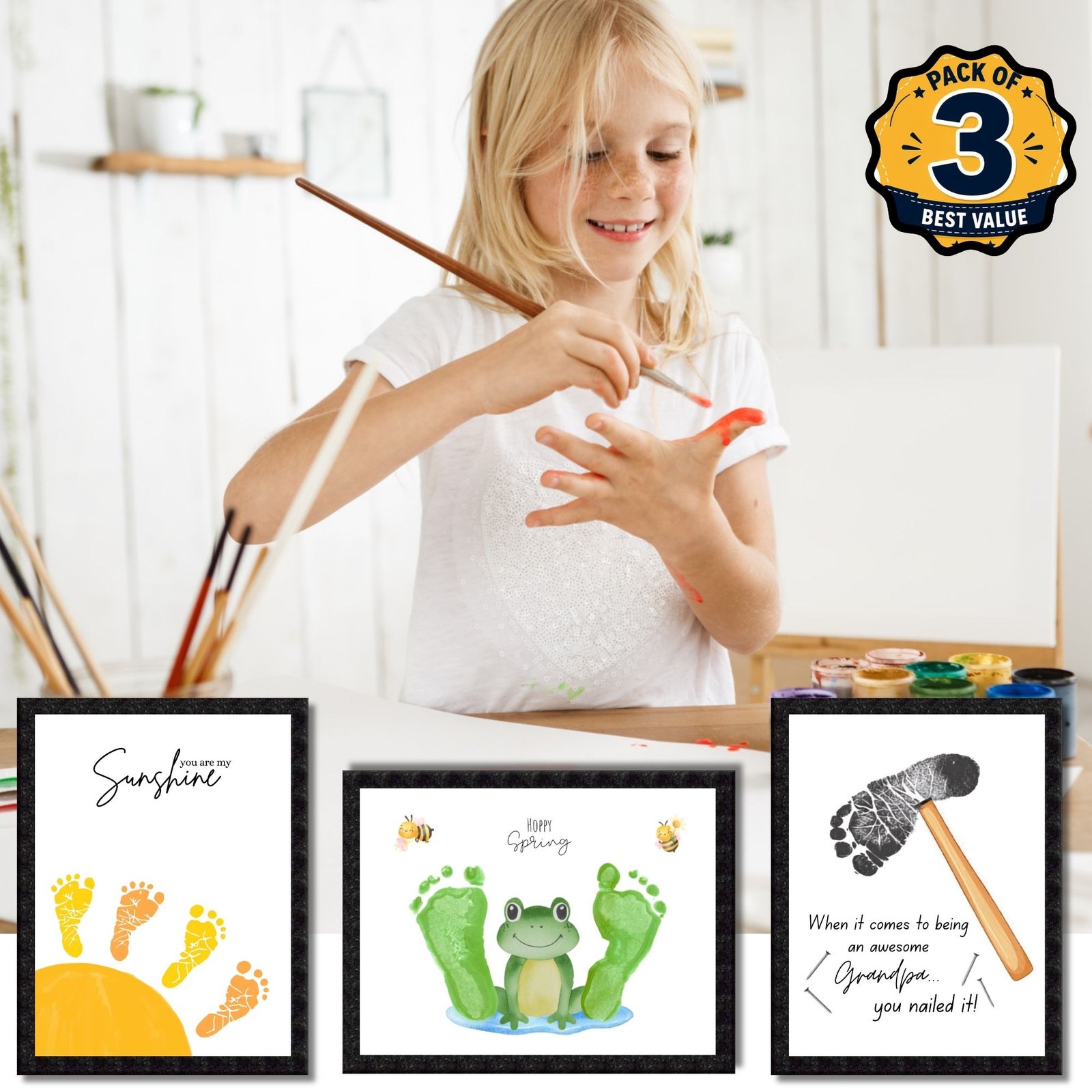 DIY Handprint Footprint Keepsake Photo Frame – Pack of 3 | Baby & Kids Gift