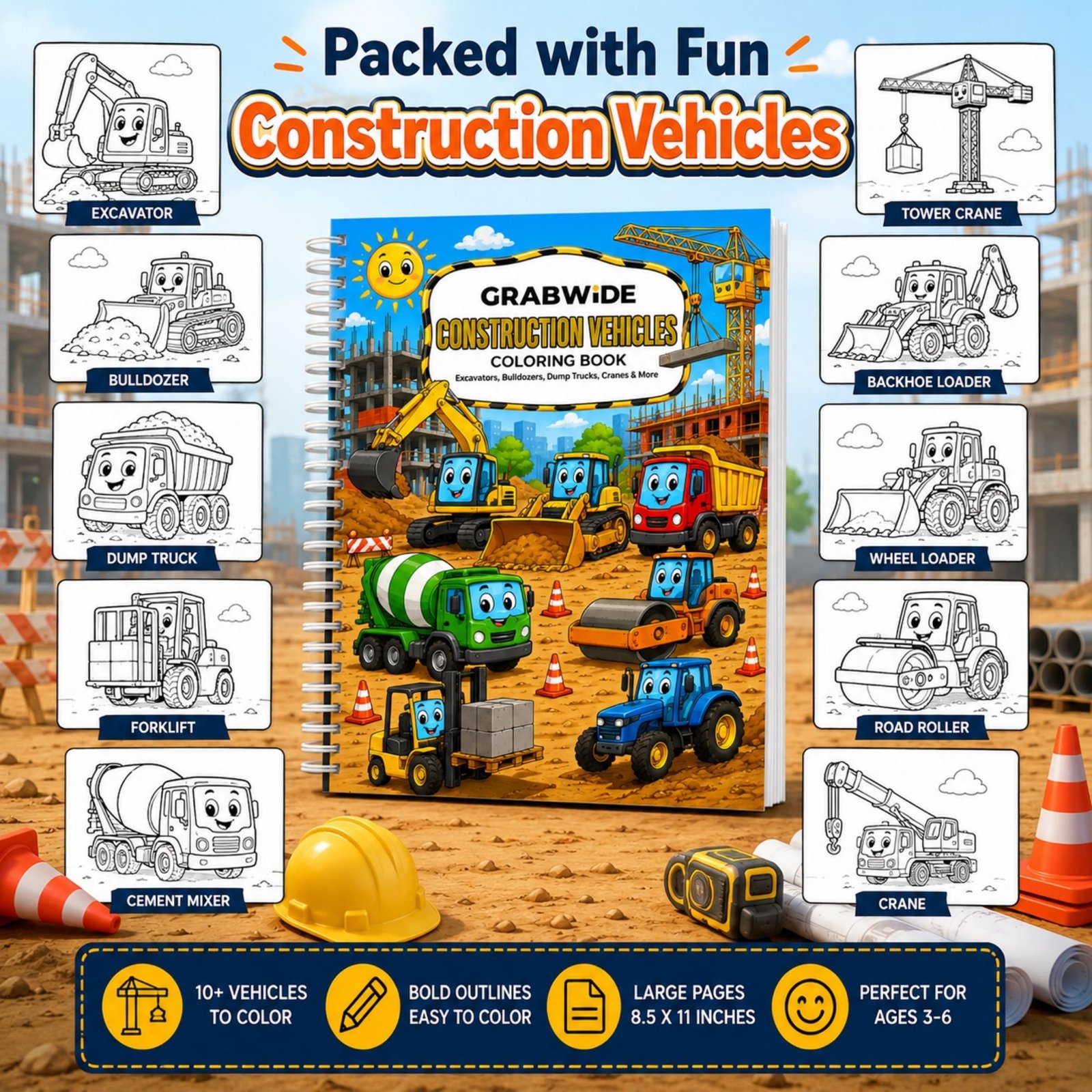 Construction Vehicles Coloring Book - Fun Coloring Pages