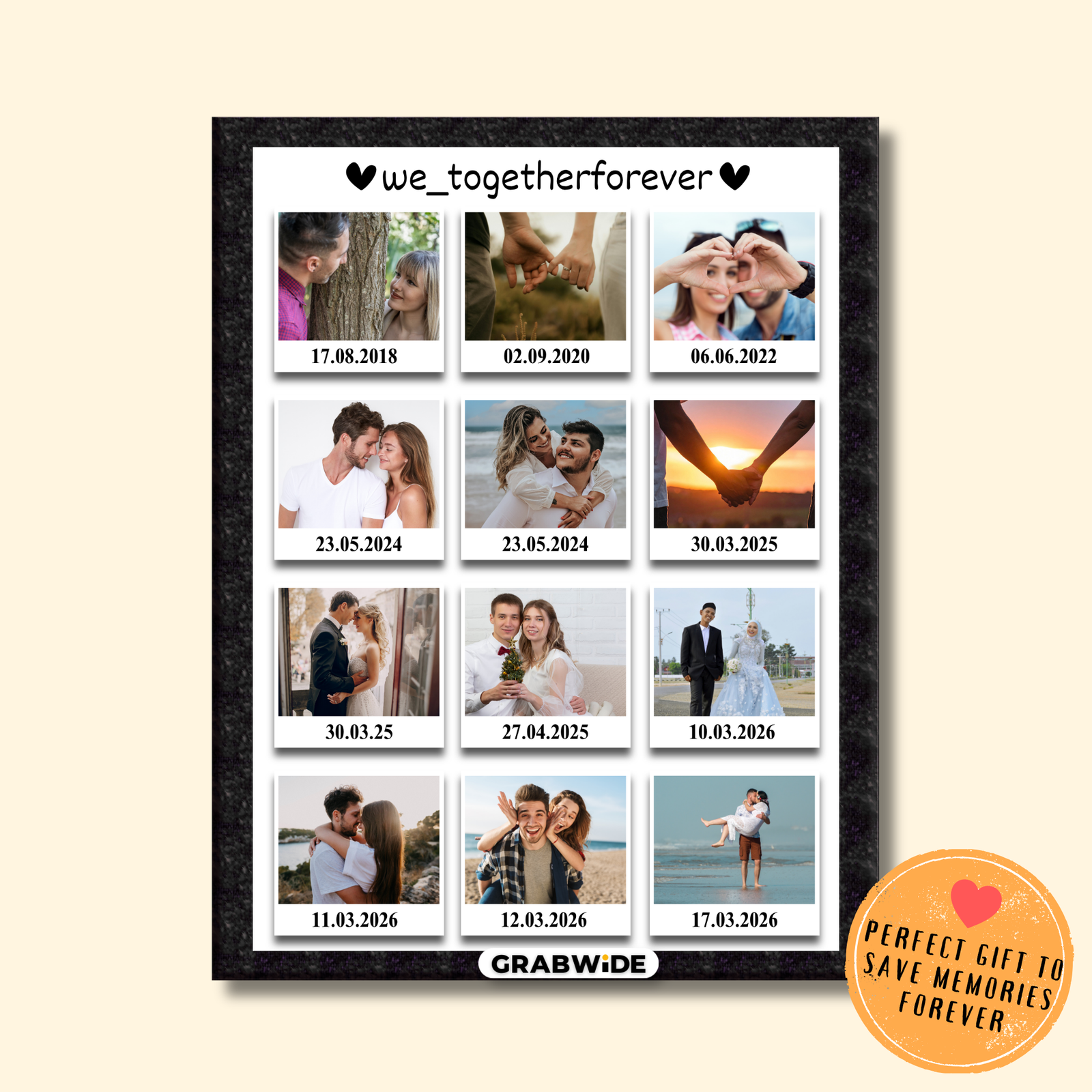 Grabwide Personalized Couple Timeline Photo Frame with Dates & Memories