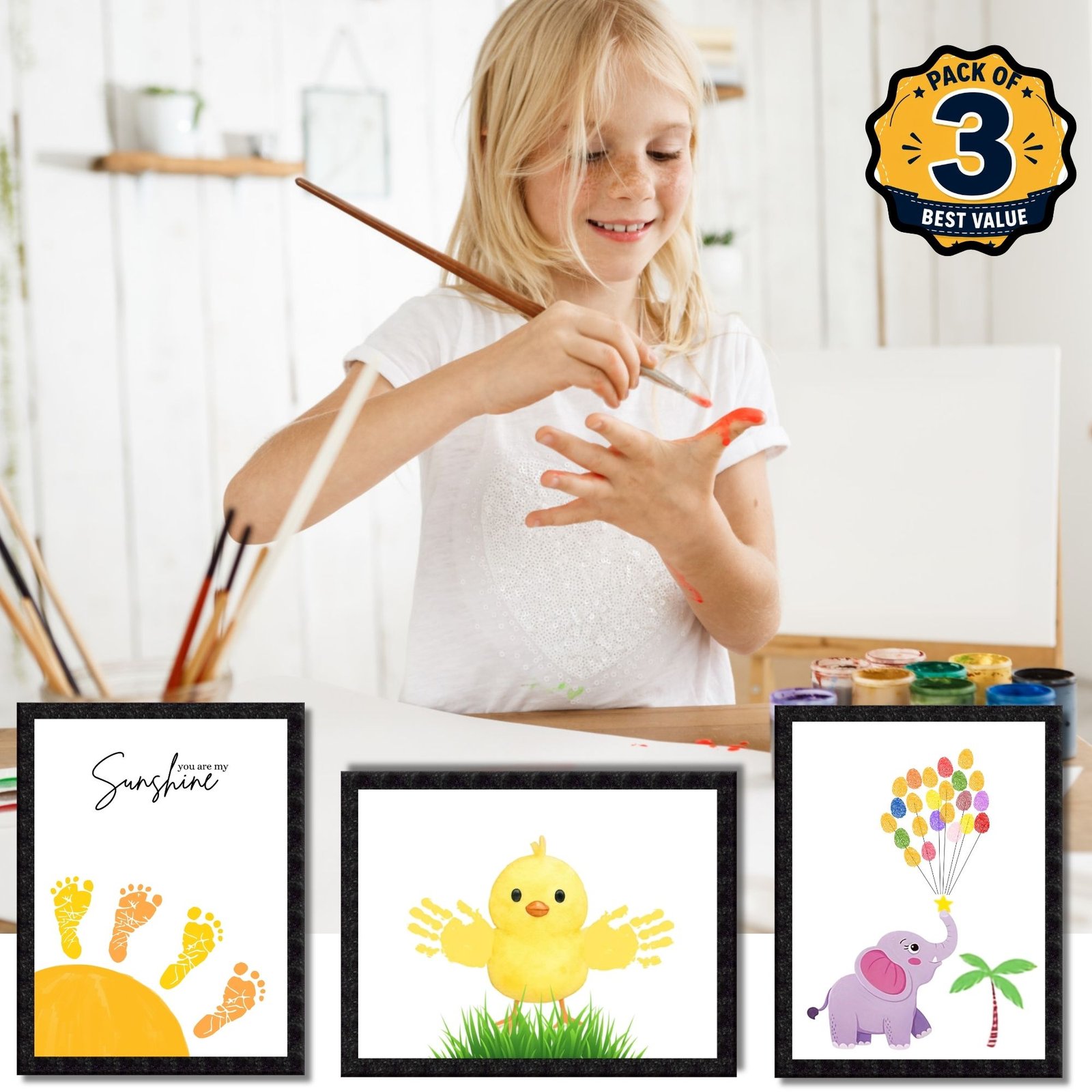 DIY Handprint Footprint Keepsake Photo Frame – Pack of 3 | Baby & Kids Gift