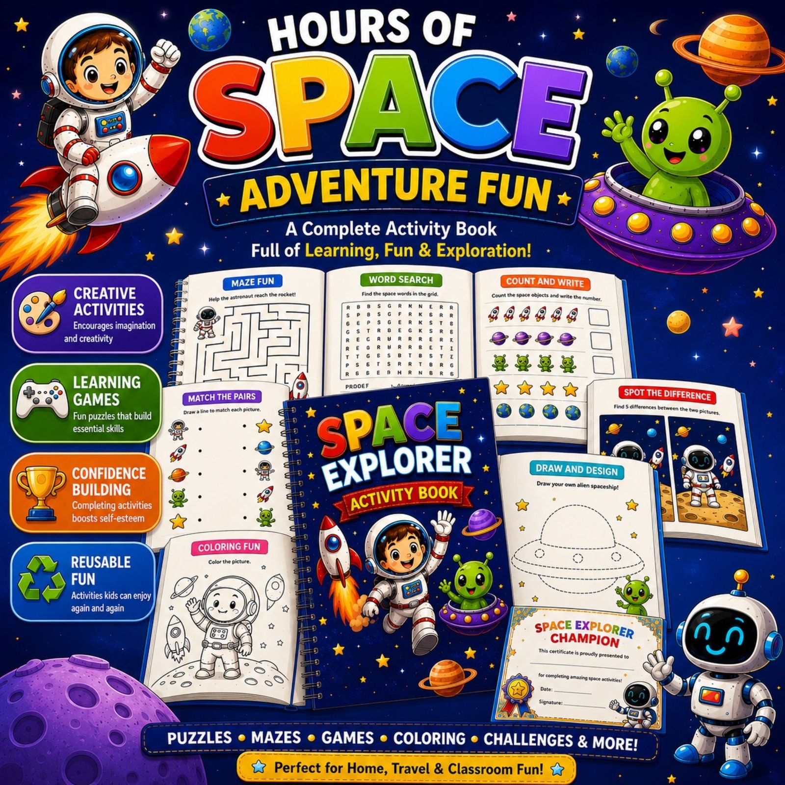 Space Explorer Activity Book for Kids Ages 4–12