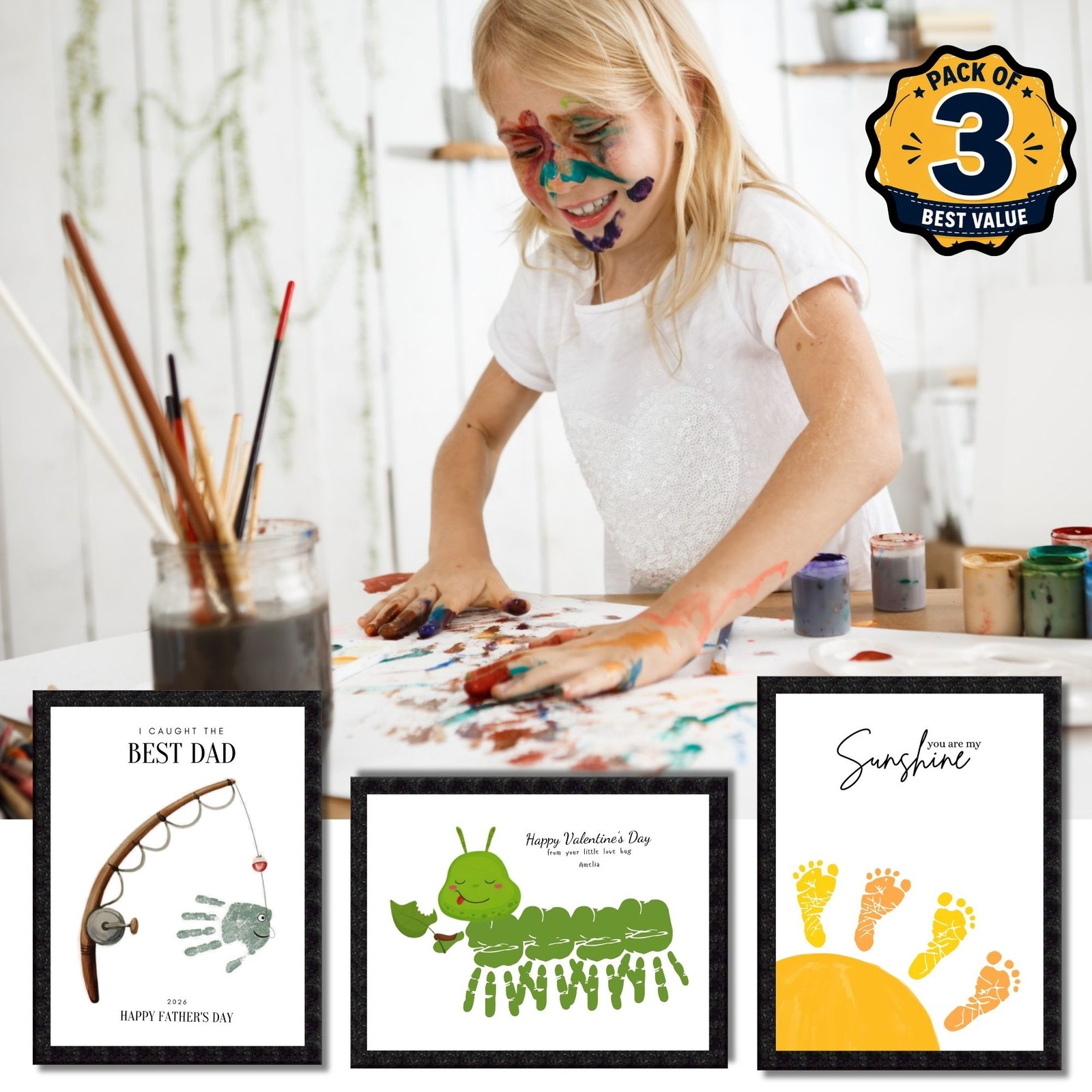DIY Handprint Footprint Keepsake Photo Frame – Pack of 3 | Baby & Kids Gift