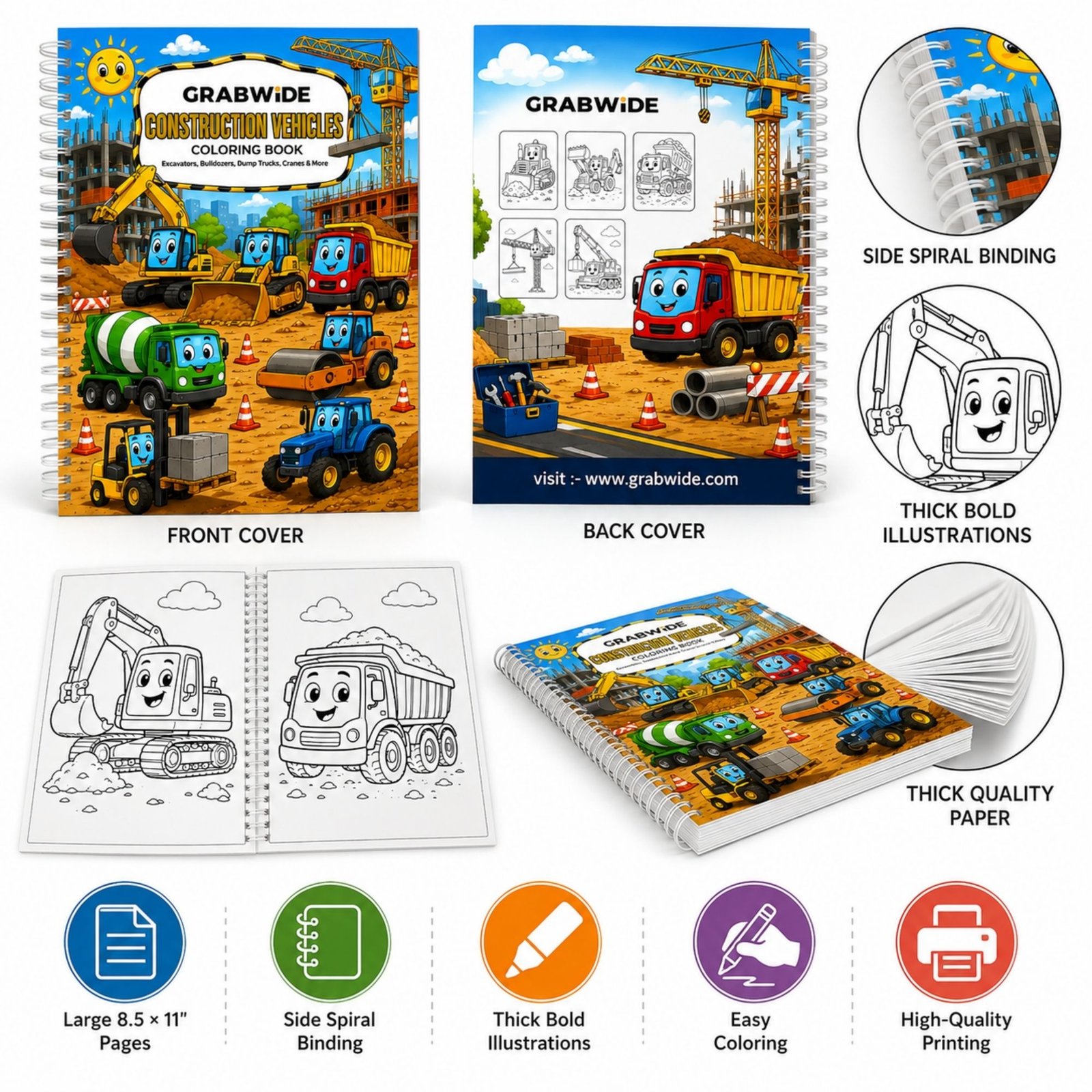 Construction Vehicles Coloring Book - Fun Coloring Pages