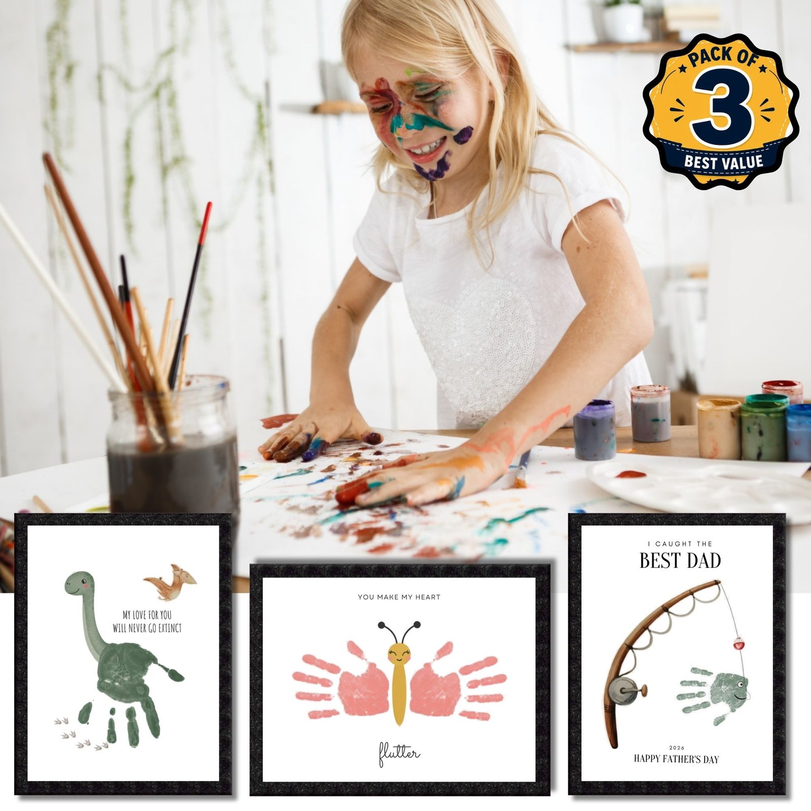DIY Handprint Footprint Keepsake Photo Frame – Pack of 3 | Baby & Kids Gift