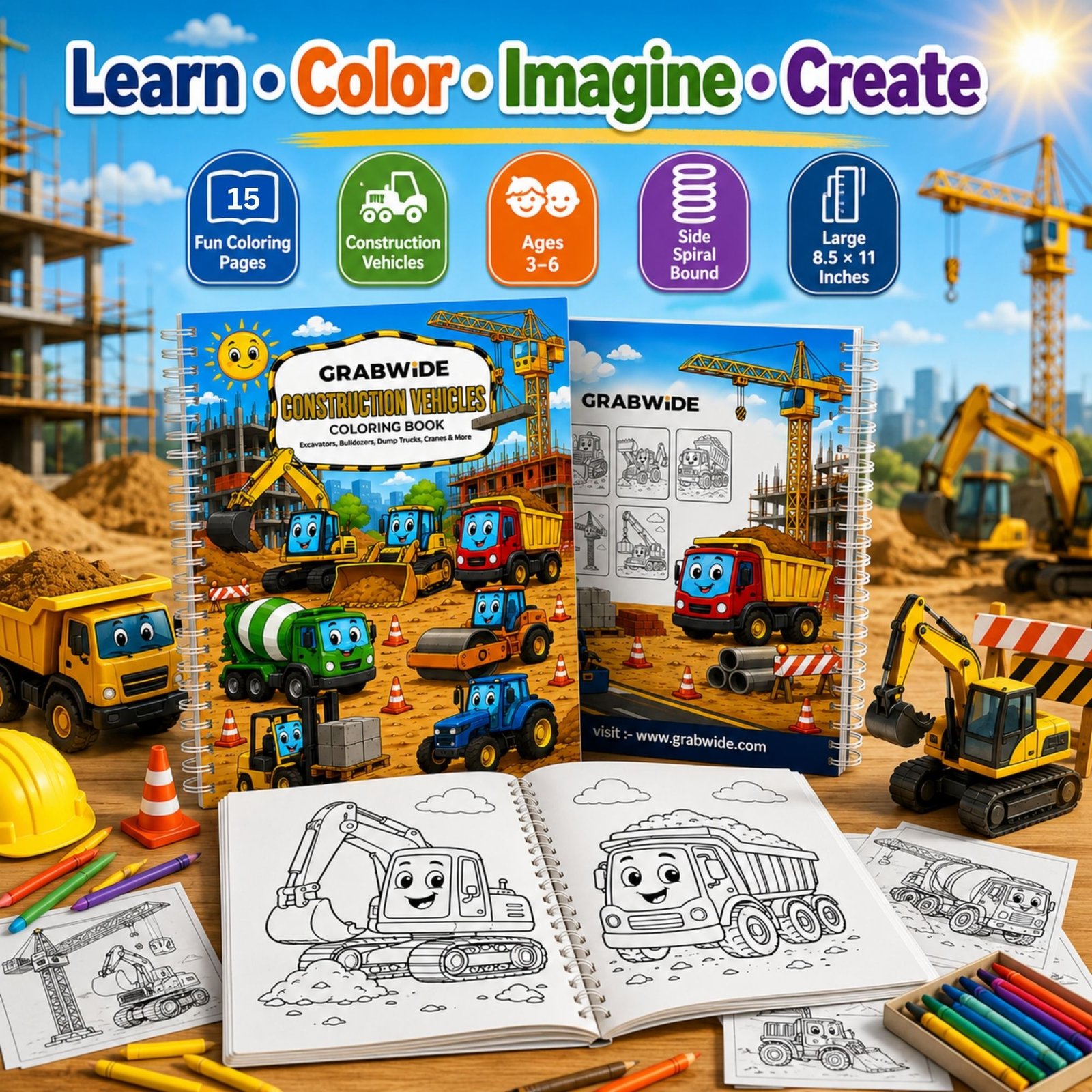 Construction Vehicles Coloring Book - Fun Coloring Pages