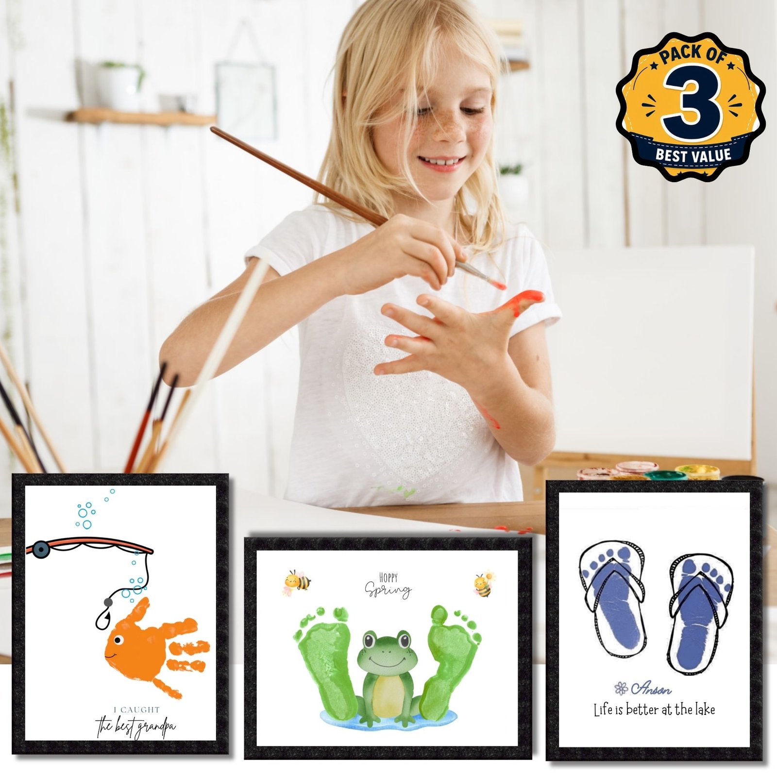 DIY Handprint Footprint Keepsake Photo Frame – Pack of 3 | Baby & Kids Gift