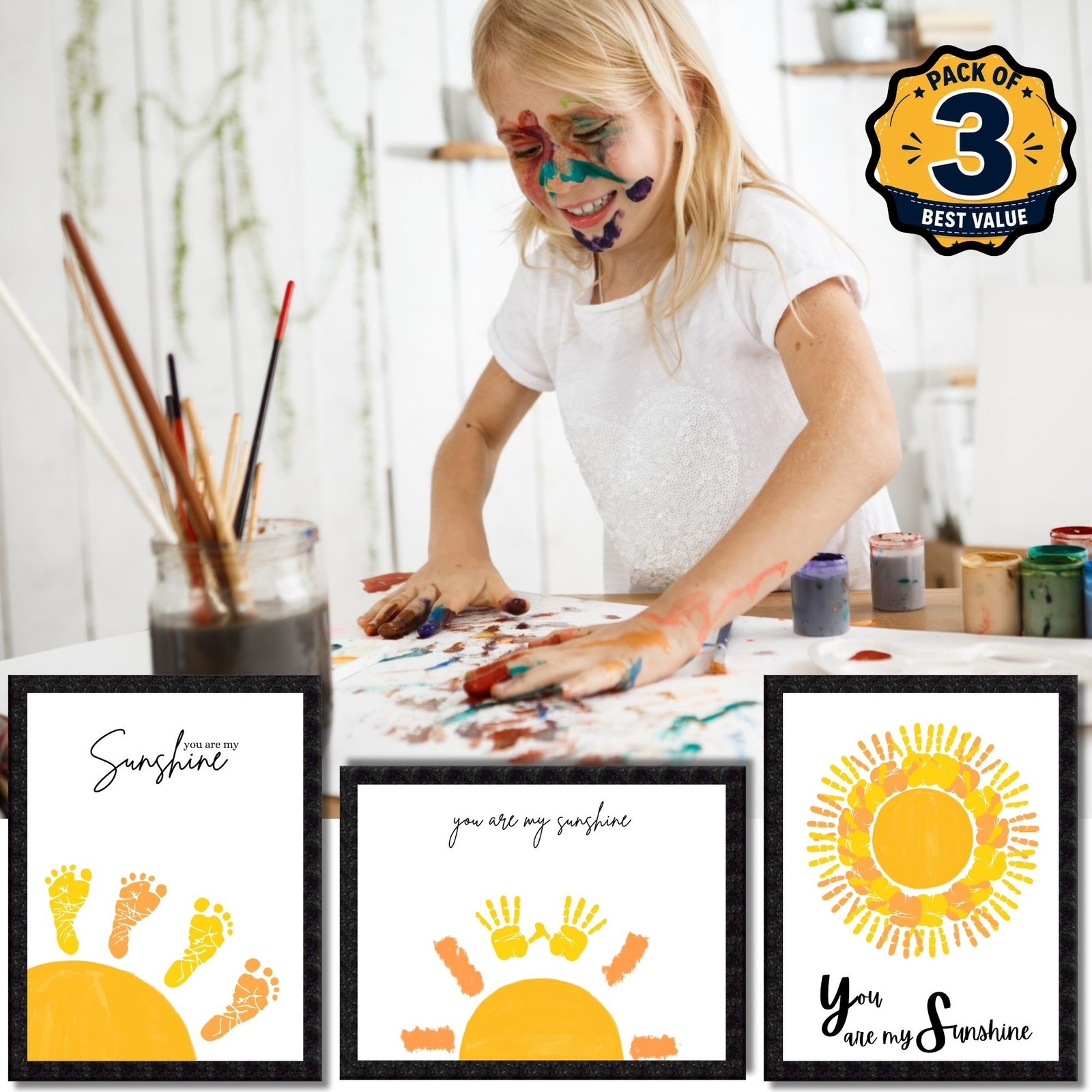 DIY Handprint Footprint Keepsake Photo Frame – Pack of 3 | Baby & Kids Gift