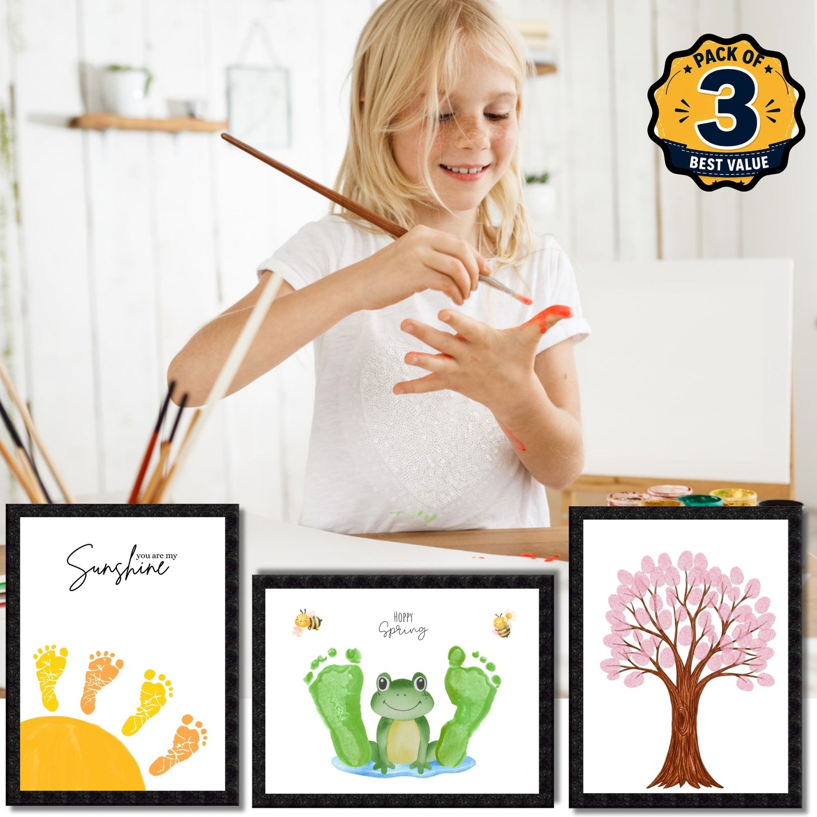 DIY Handprint Footprint Keepsake Photo Frame – Pack of 3 | Baby & Kids Gift