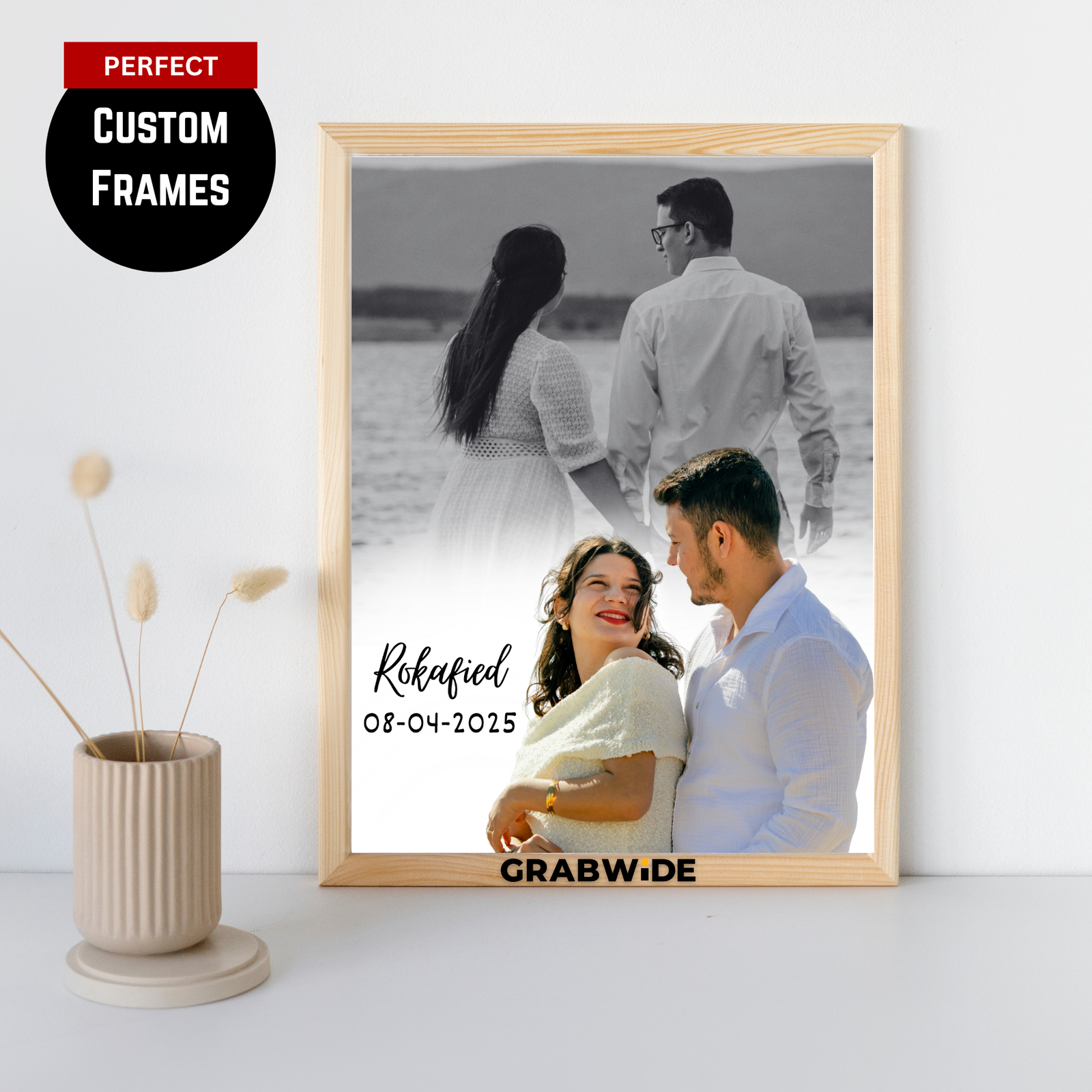 Grabwide Personalized Couple Photo Frame with Dual Photo Design