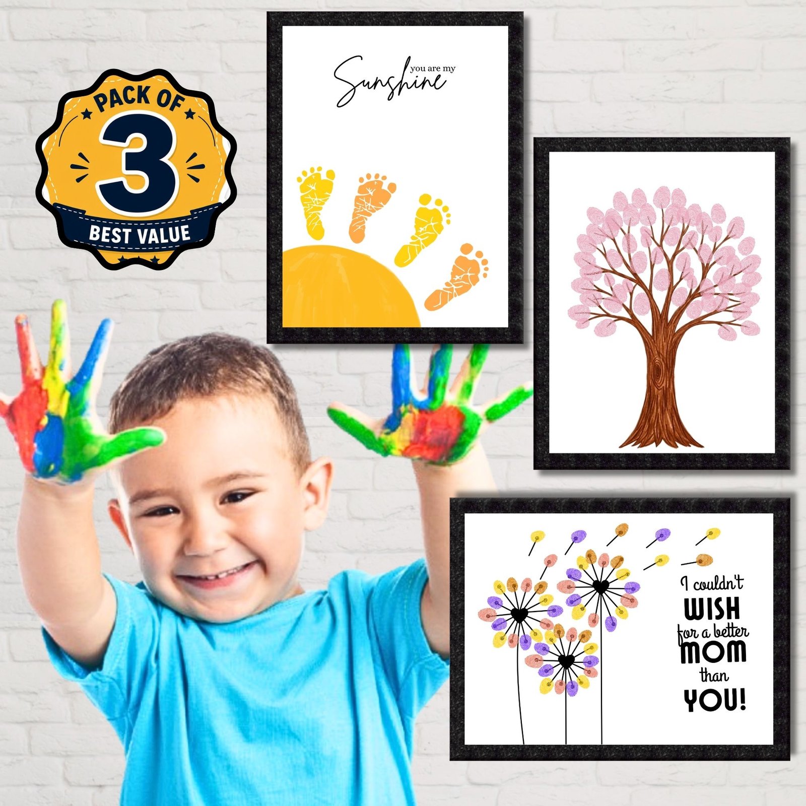 DIY Handprint Footprint Keepsake Photo Frame – Pack of 3 | Baby & Kids Gift