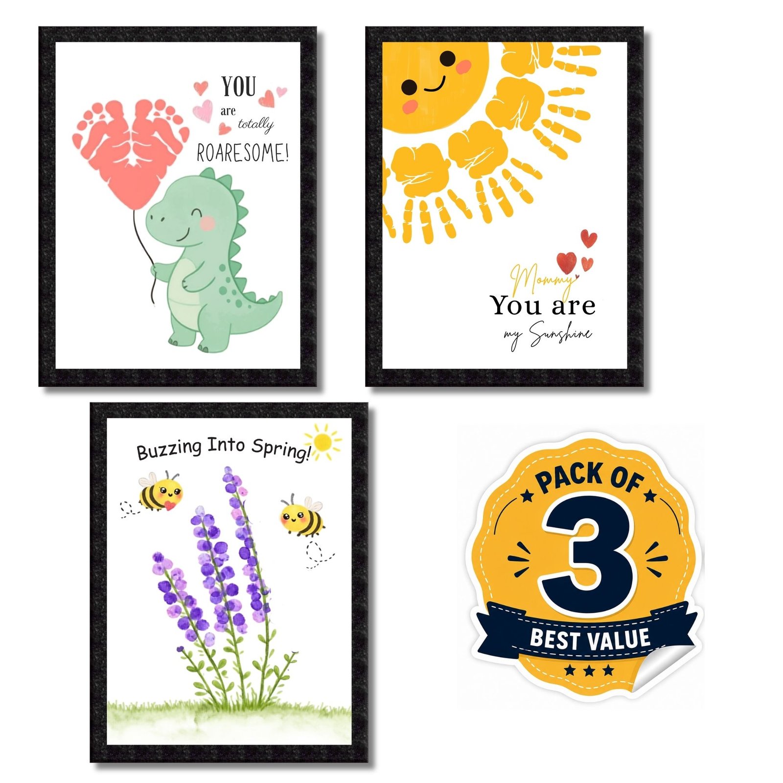 DIY Handprint Footprint Keepsake Photo Frame – Pack of 3 | Baby & Kids Gift