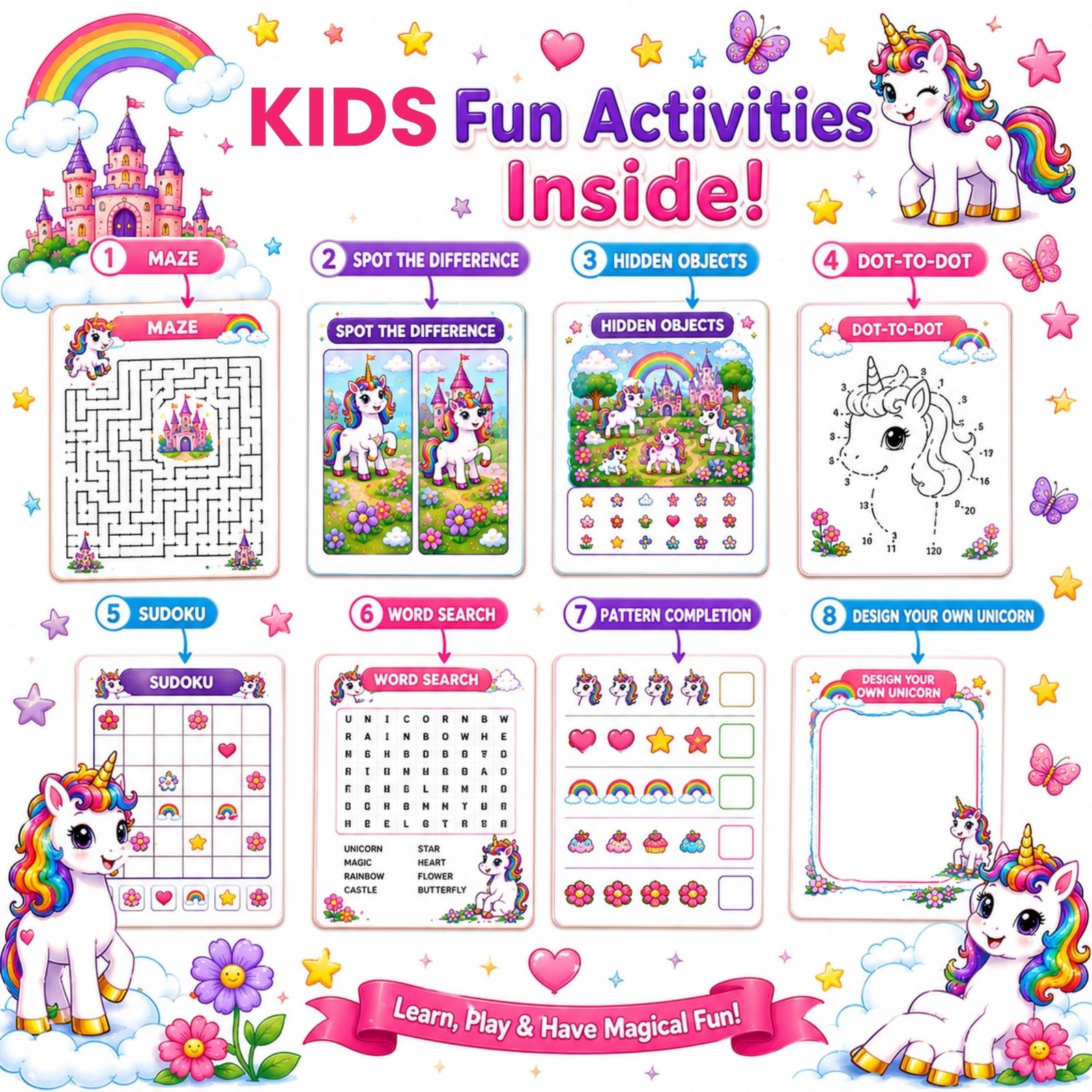 Unicorn Magic Activity Book for Kids Ages 4–12