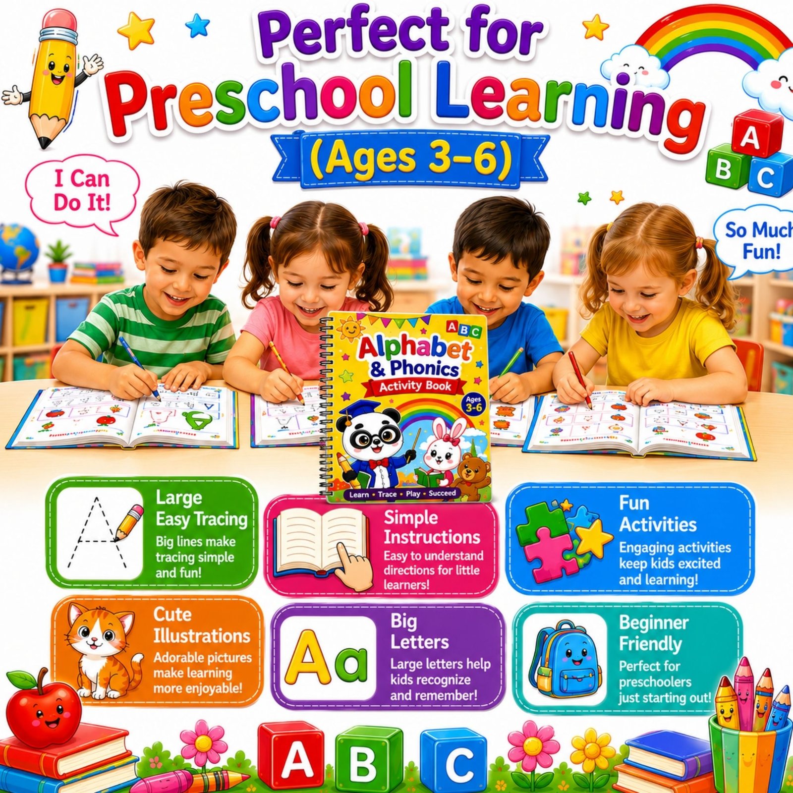 Alphabet & Phonics Activity Book for Kids Ages 3–12