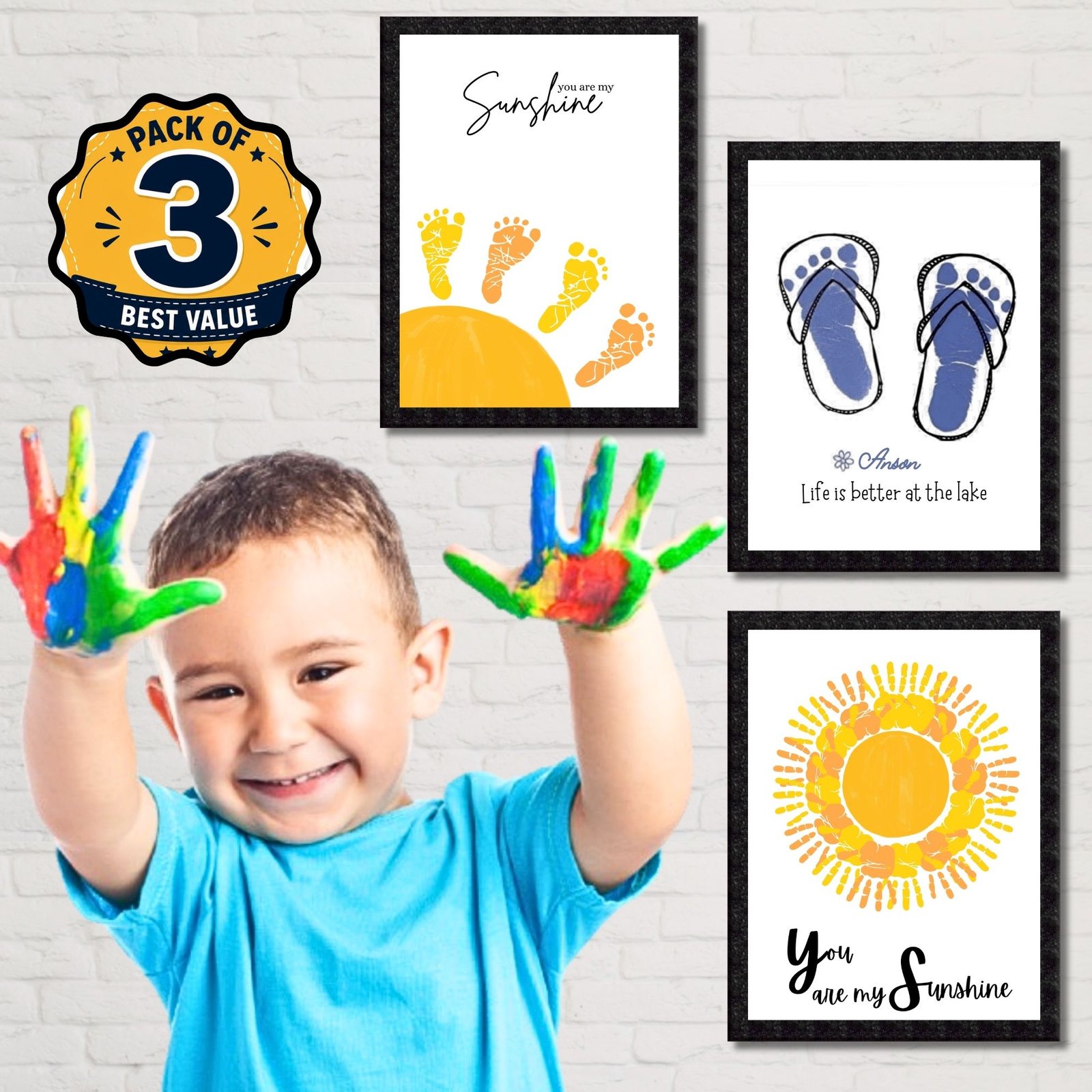 DIY Handprint Footprint Keepsake Photo Frame – Pack of 3 | Baby & Kids Gift