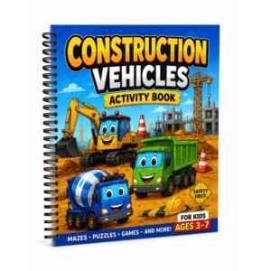 Construction Vehicles Activity Book for Kids Ages 3–12