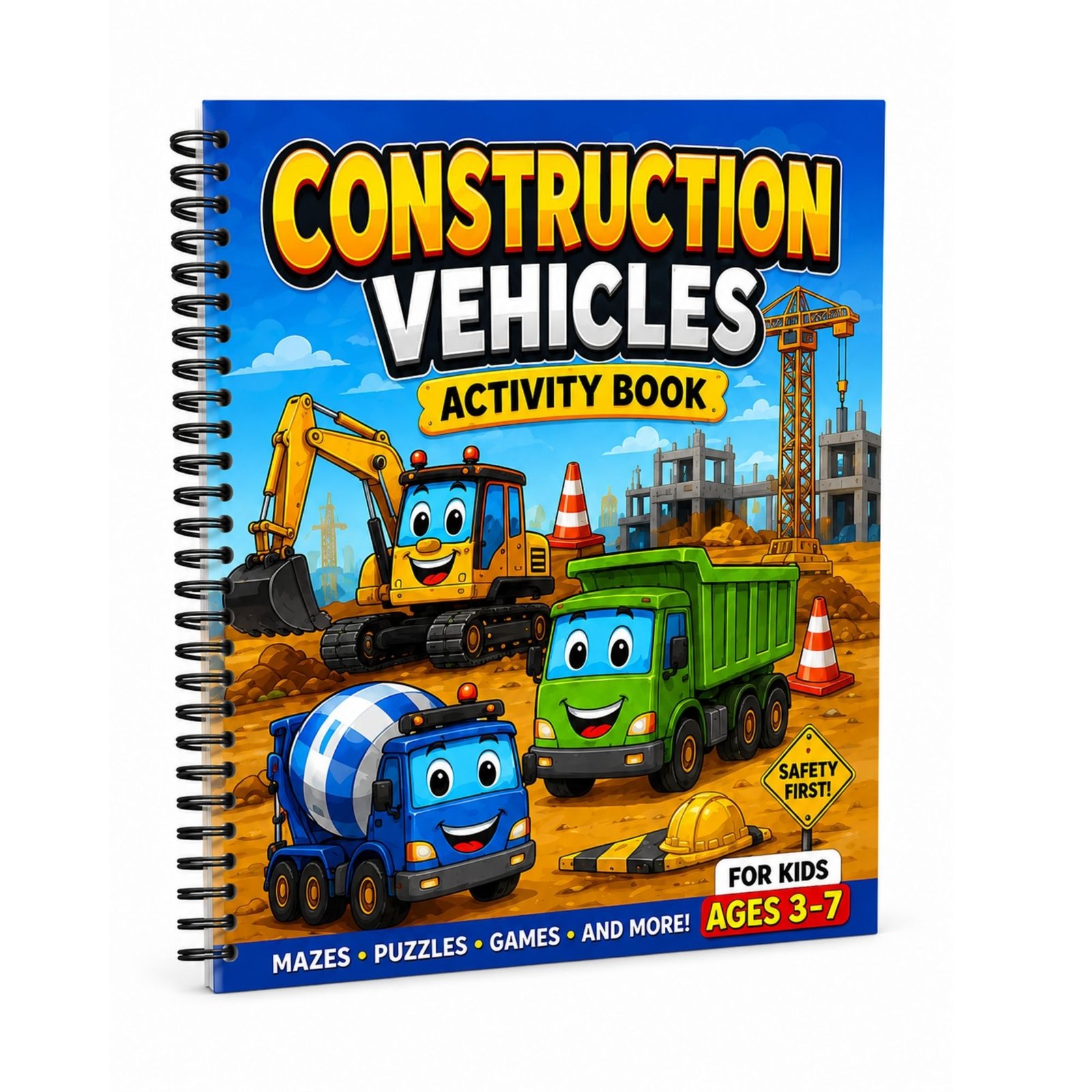 Construction Vehicles Activity Book for Kids Ages 3–12