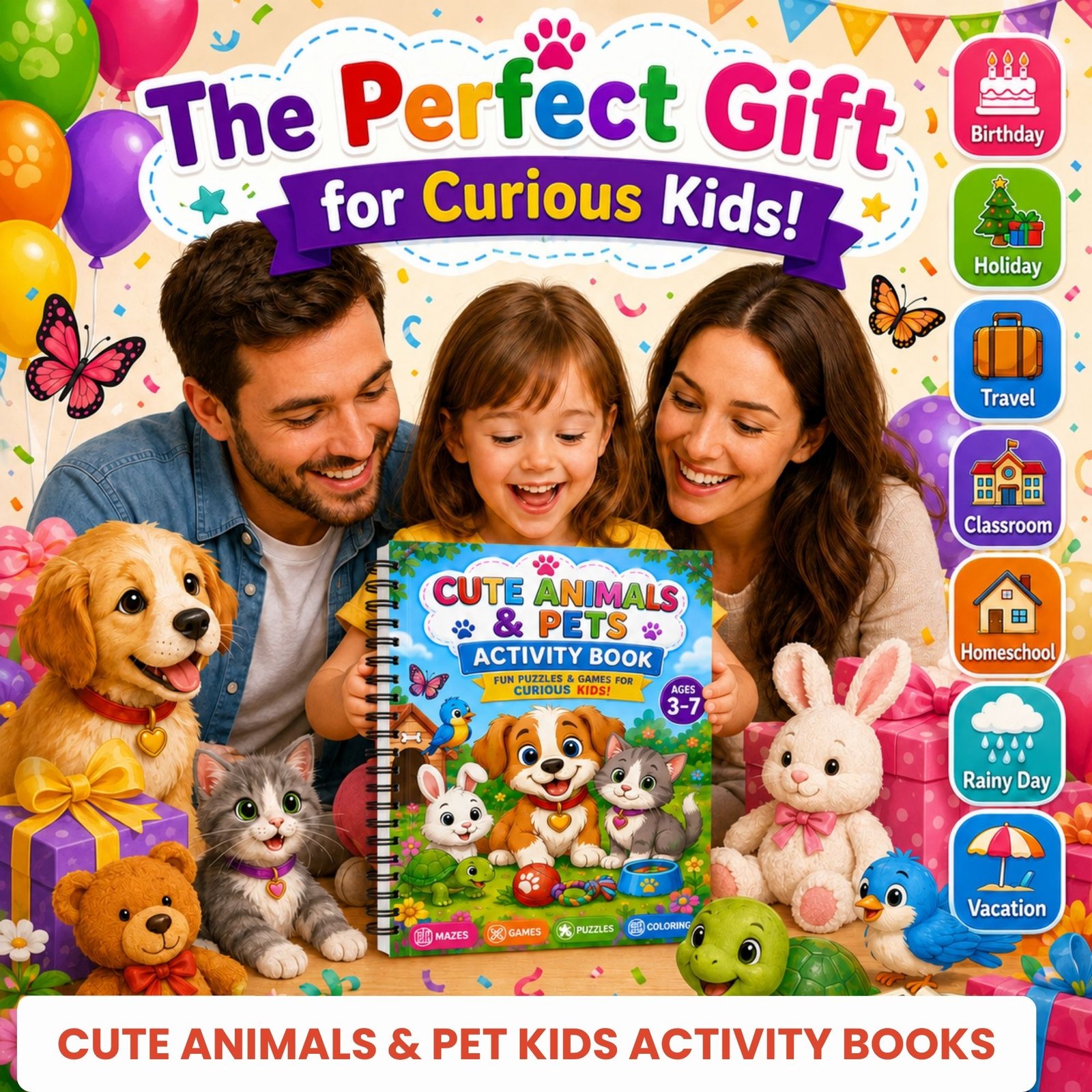 Cute Animals & Pets Activity Book for Kids Ages 3–12