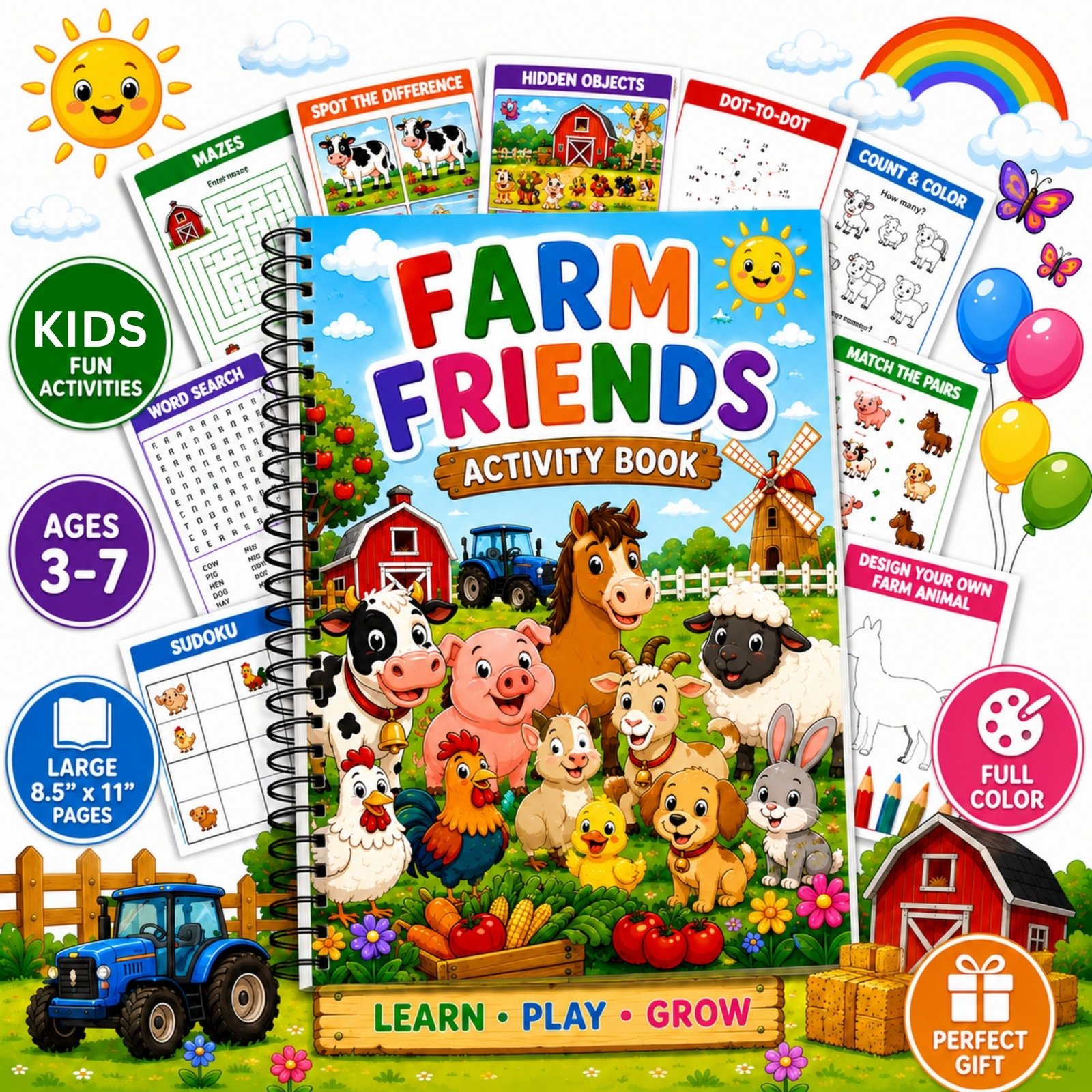 Farm Friends Activity Book for Kids Ages 3–12