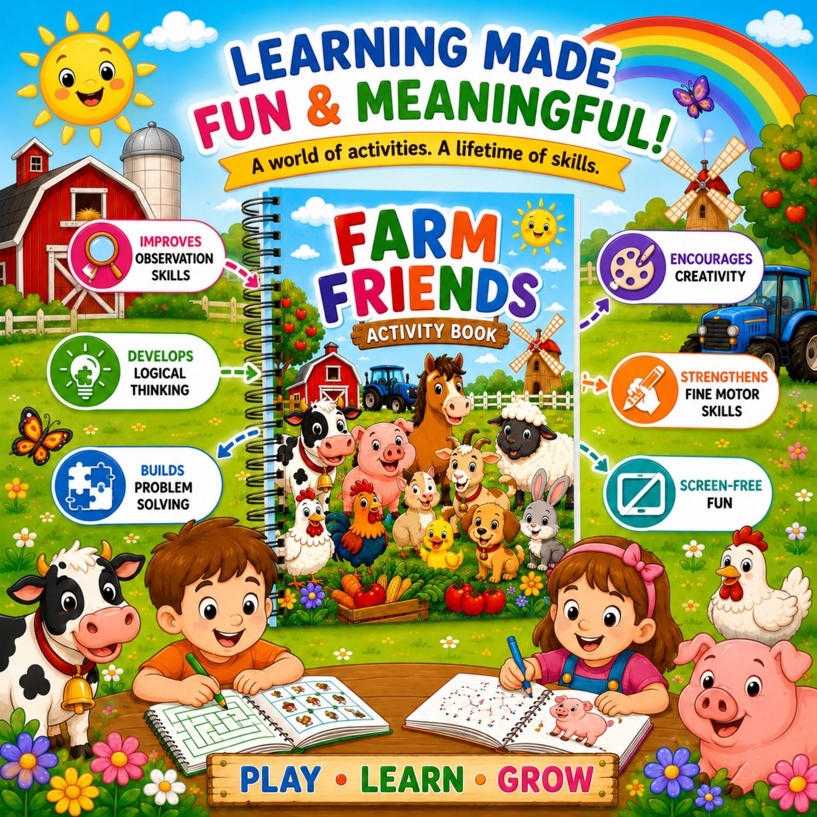 Farm Friends Activity Book for Kids Ages 3–12