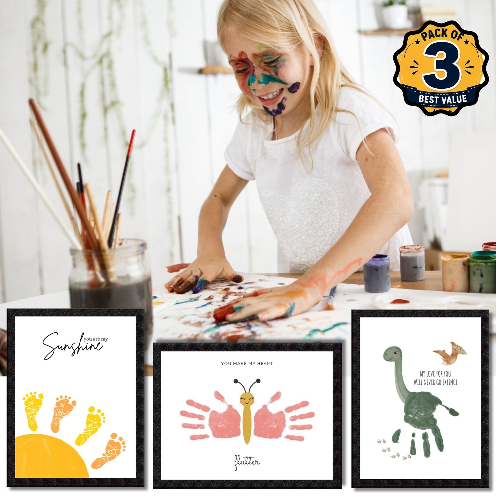 DIY Handprint Footprint Keepsake Photo Frame – Pack of 3 | Baby & Kids Gift