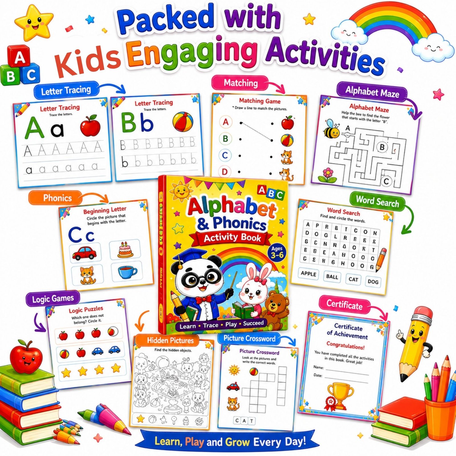 Alphabet & Phonics Activity Book for Kids Ages 3–12