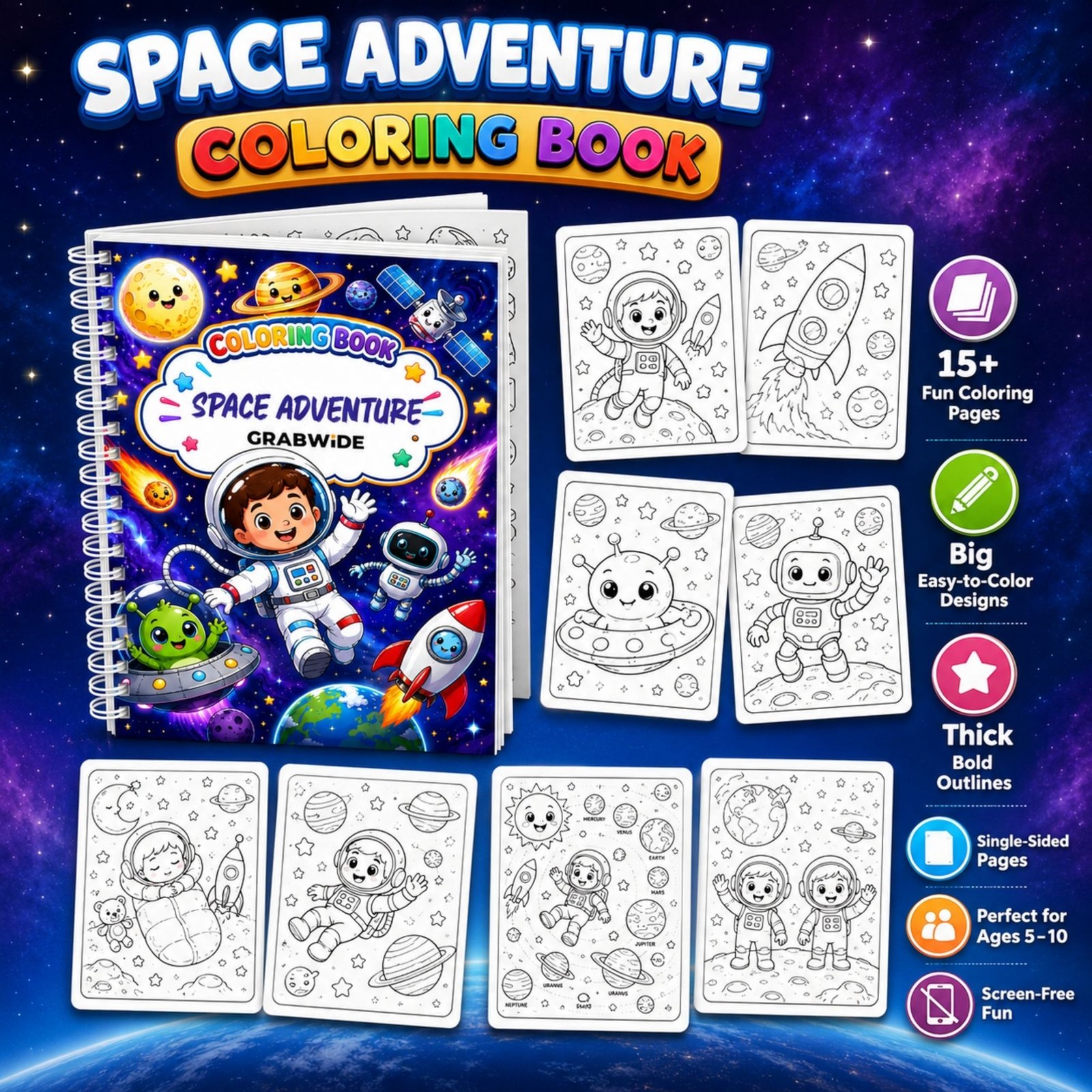 Space Adventure Coloring Book - Fun Coloring Pages