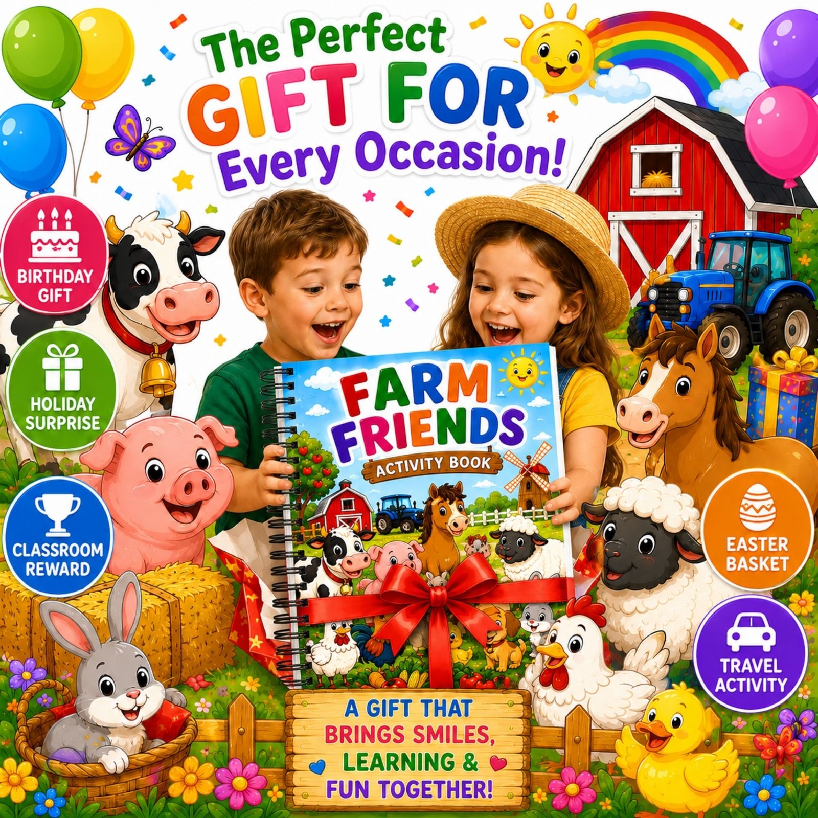 Farm Friends Activity Book for Kids Ages 3–12