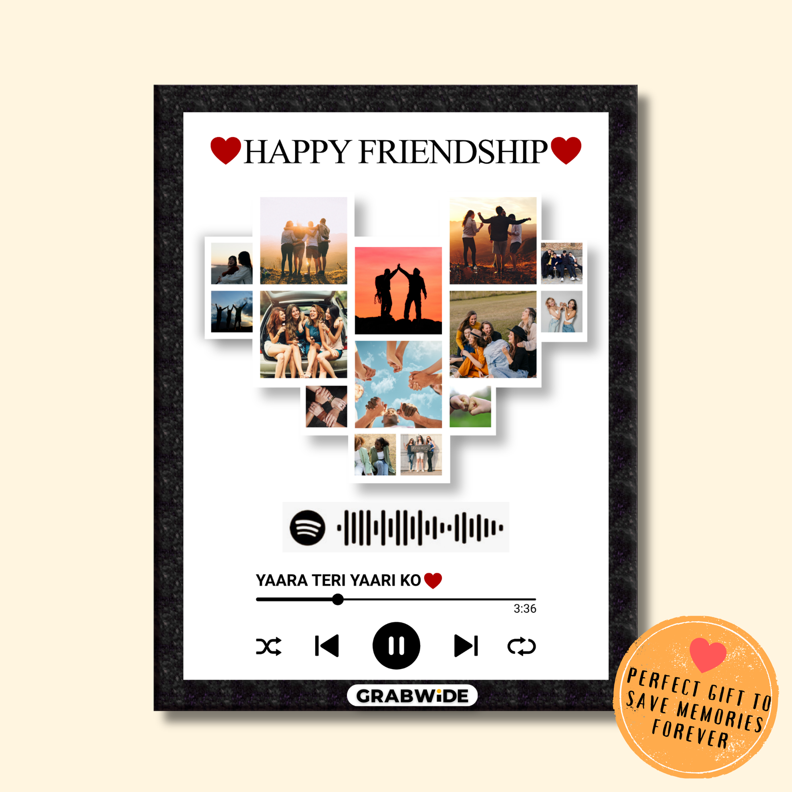 Grabwide Personalized Spotify Friendship Photo Frame with Scannable Spotify Song