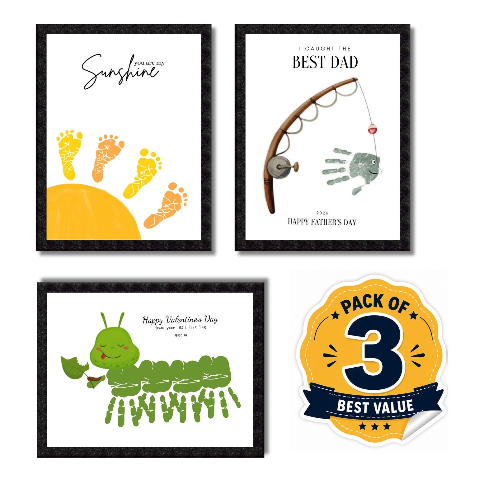 DIY Handprint Footprint Keepsake Photo Frame – Pack of 3 | Baby & Kids Gift
