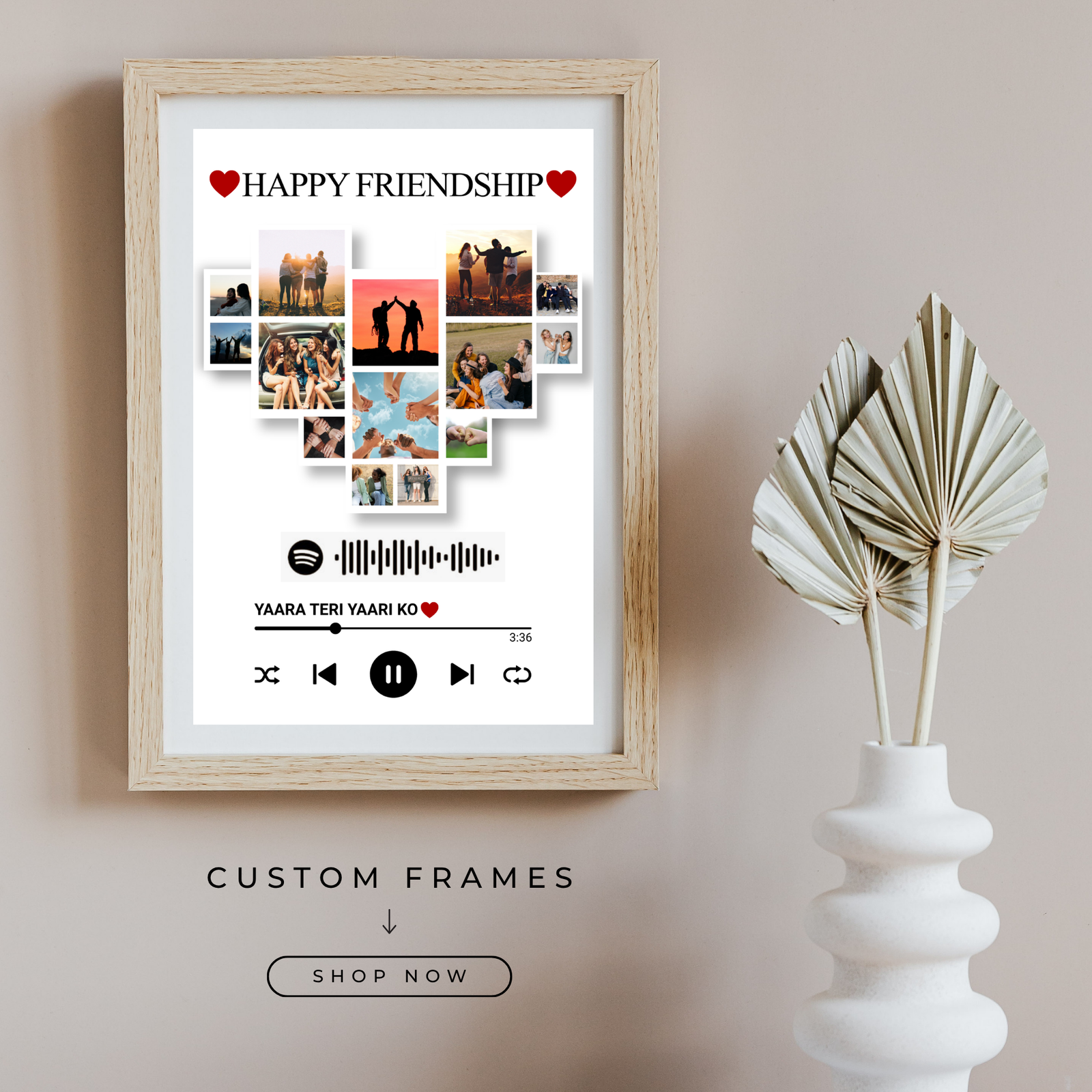 Grabwide Personalized Spotify Friendship Photo Frame with Scannable Spotify Song