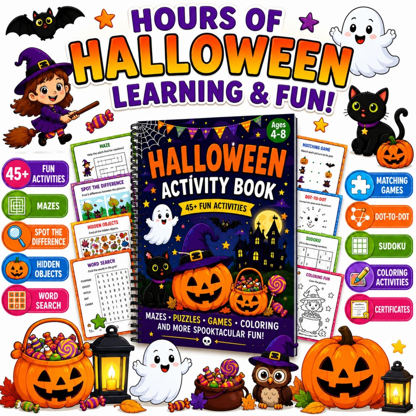 Halloween Activity Book for Kids Ages 4–12