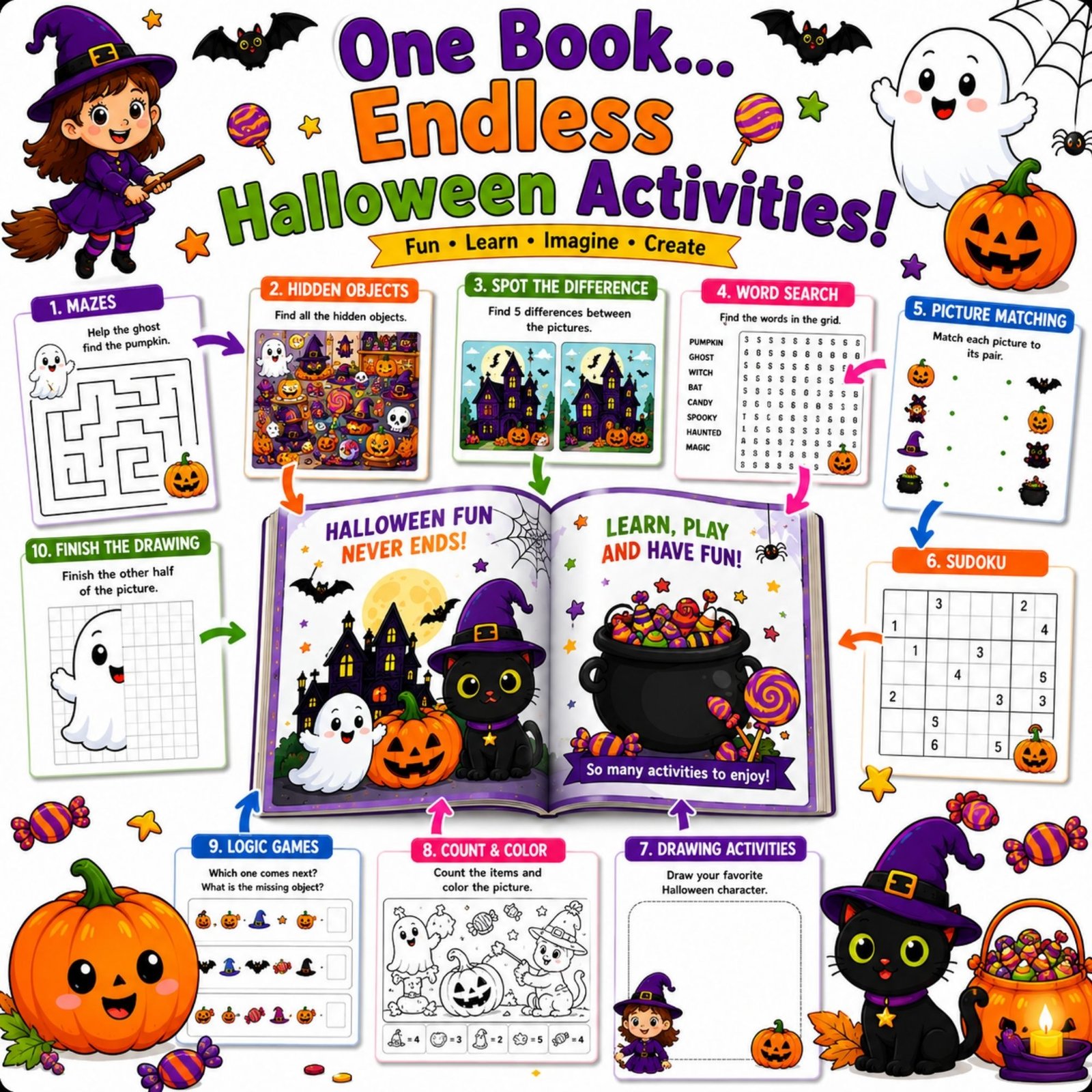 Halloween Activity Book for Kids Ages 4–12