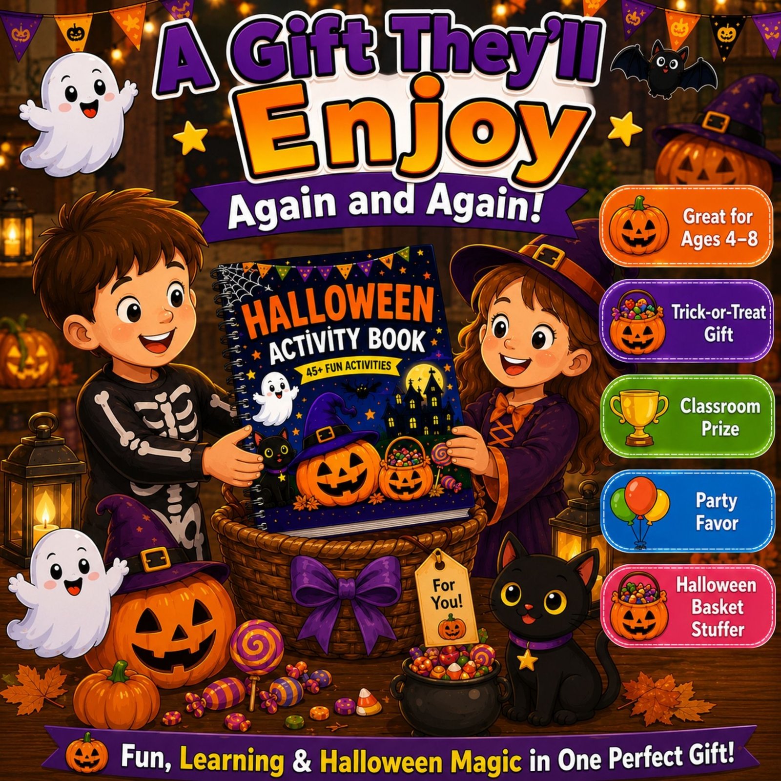 Halloween Activity Book for Kids Ages 4–12
