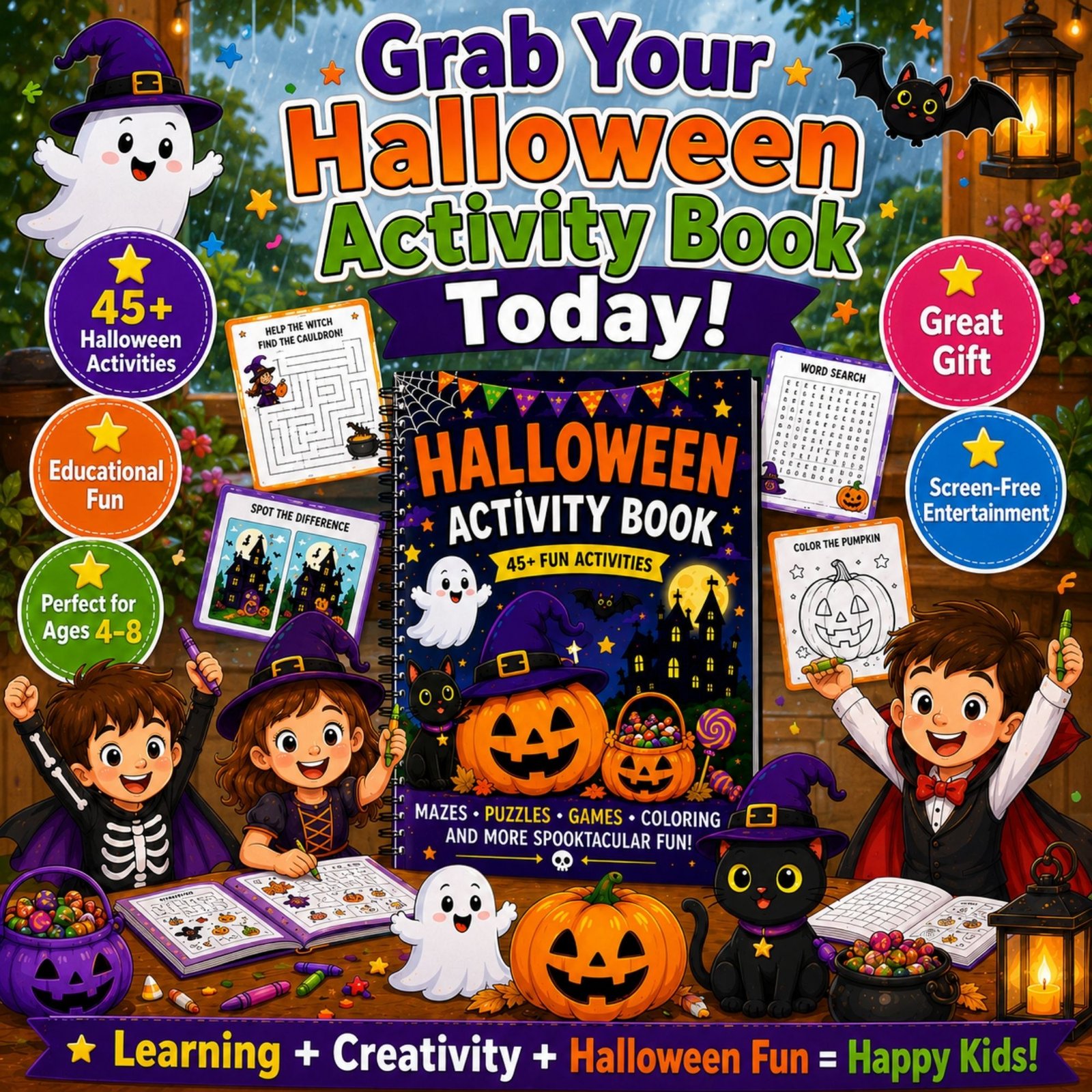 Halloween Activity Book for Kids Ages 4–12