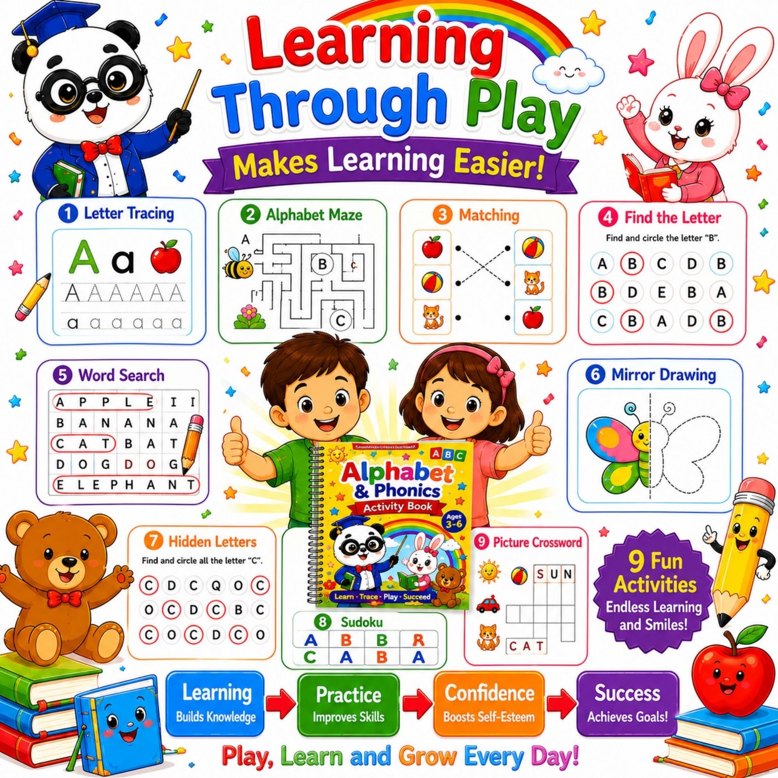 Alphabet & Phonics Activity Book for Kids Ages 3–12