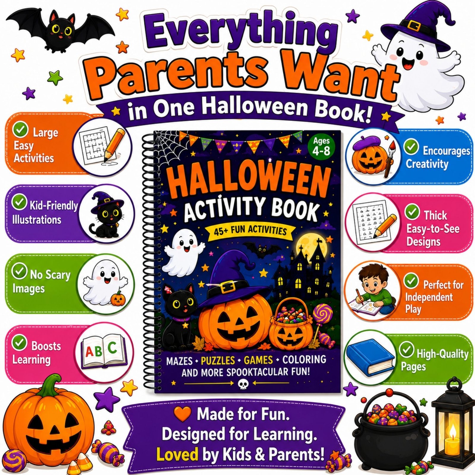 Halloween Activity Book for Kids Ages 4–12