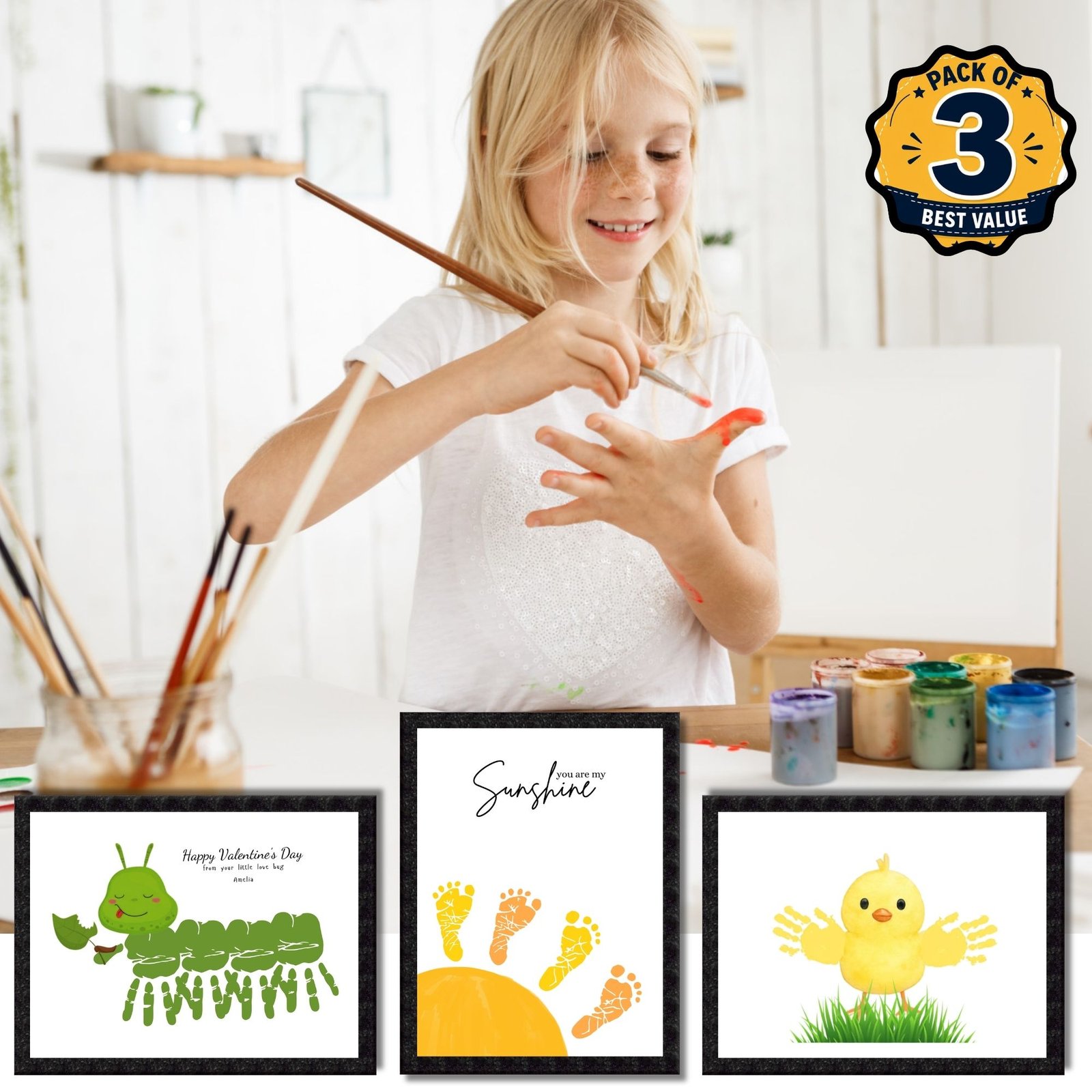 DIY Handprint Footprint Keepsake Photo Frame – Pack of 3 | Baby & Kids Gift