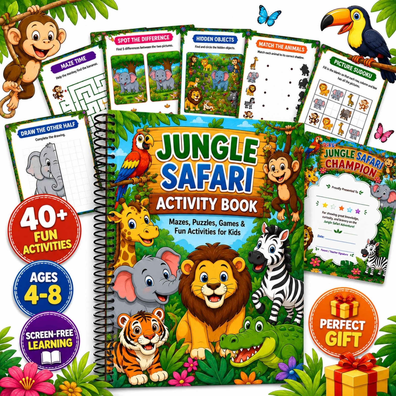 Jungle Safari Activity Book for Kids Ages 4–12