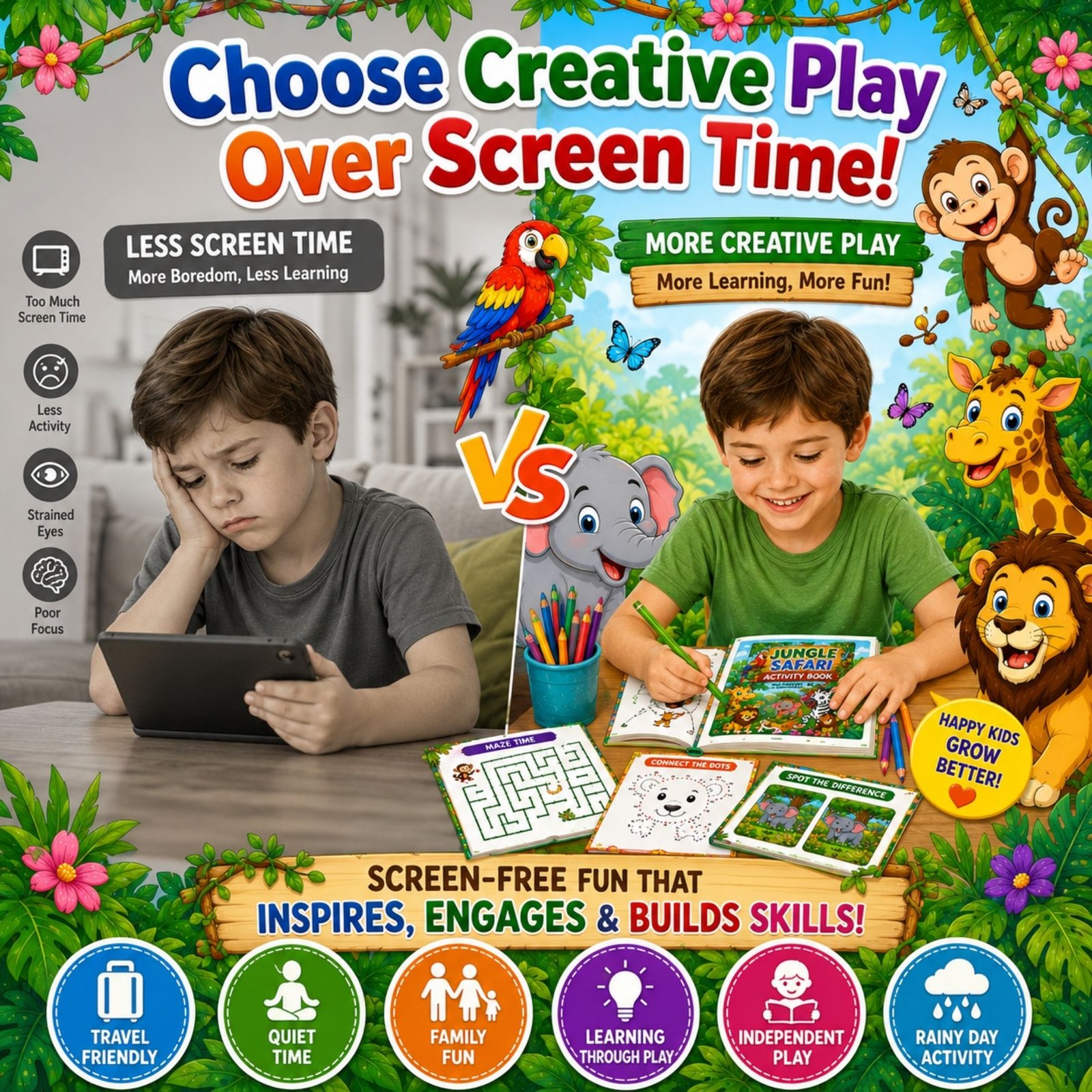 Jungle Safari Activity Book for Kids Ages 4–12