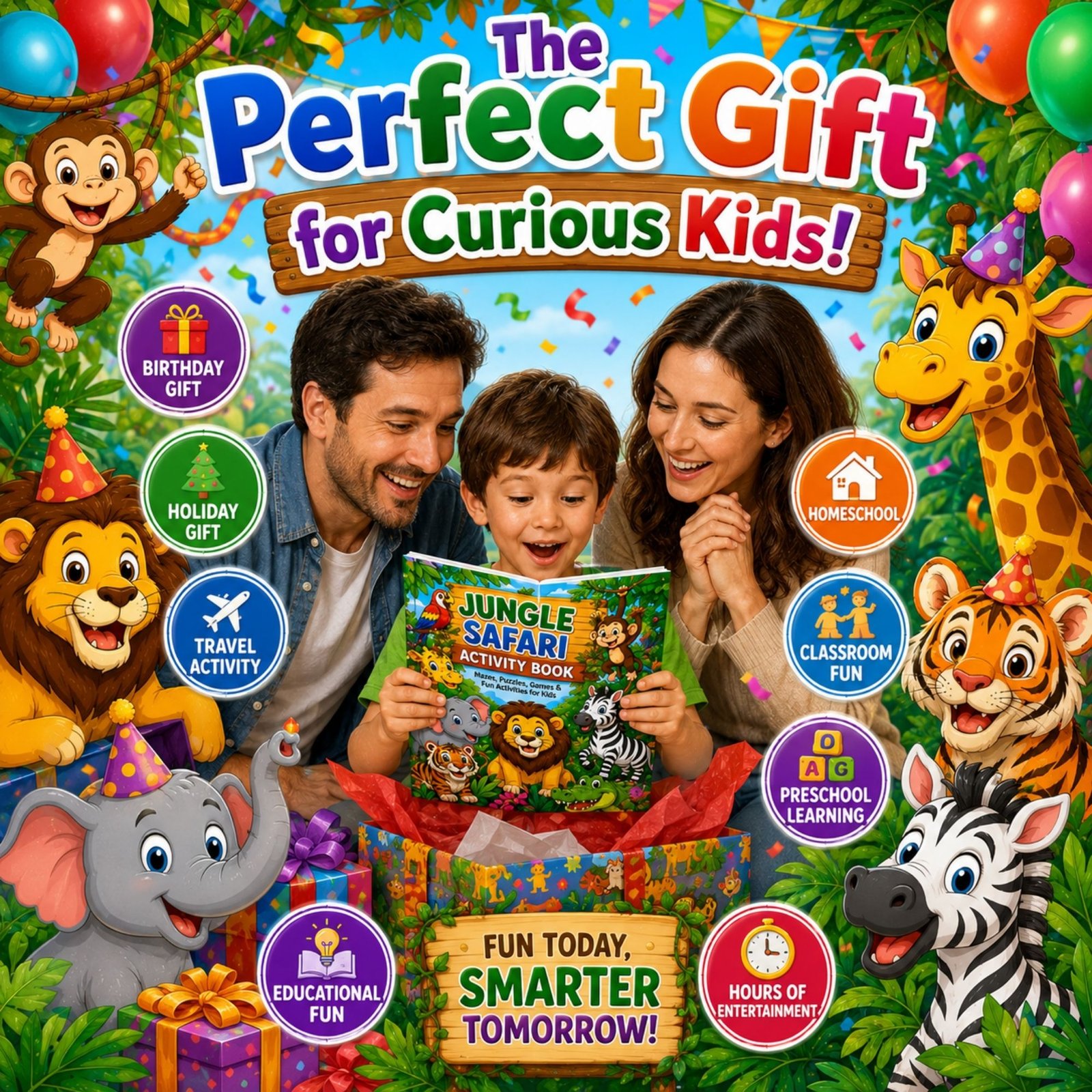 Jungle Safari Activity Book for Kids Ages 4–12