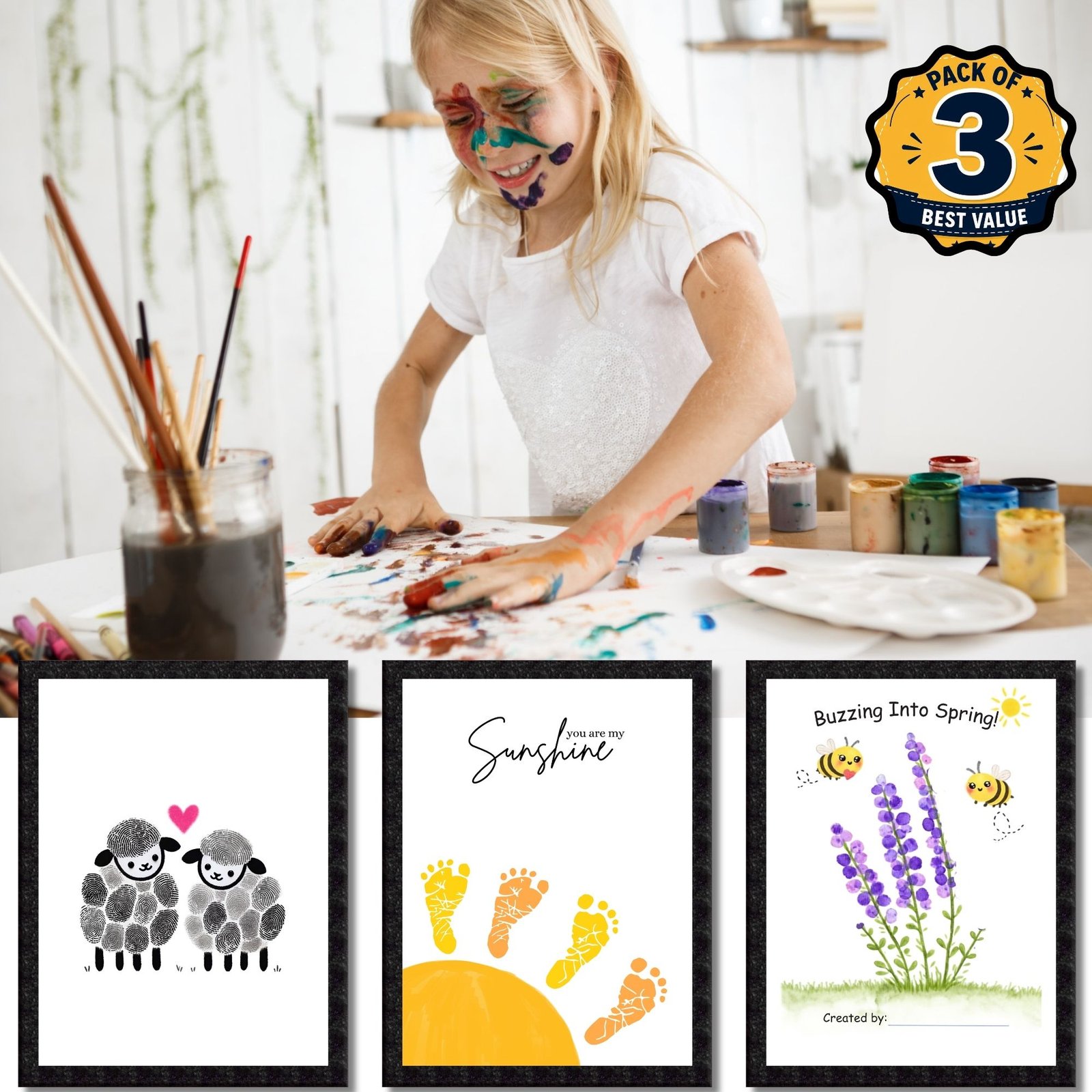 DIY Handprint Footprint Keepsake Photo Frame – Pack of 3 | Baby & Kids Gift