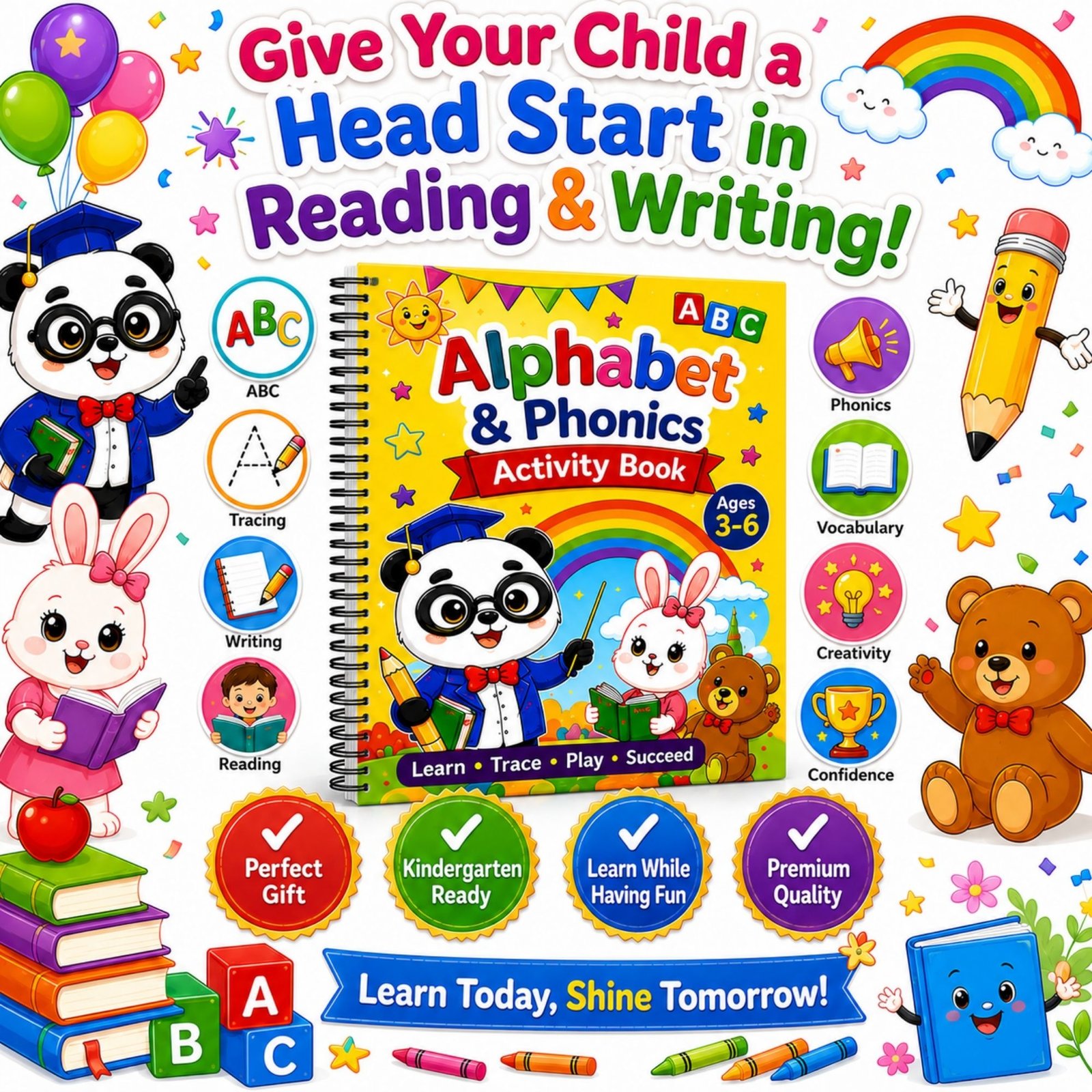 Alphabet & Phonics Activity Book for Kids Ages 3–12