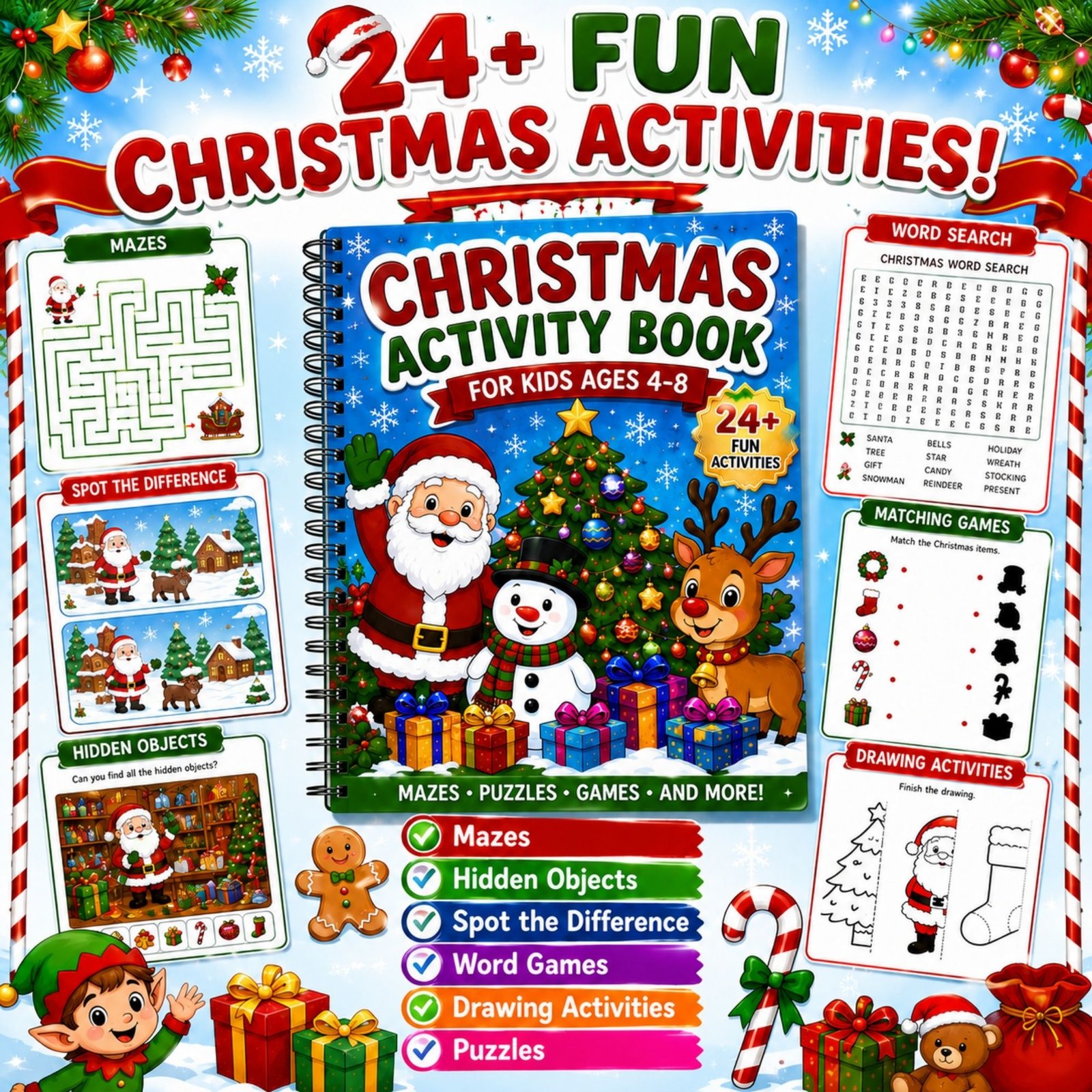 Christmas Activity Book for Kids Ages 4-12