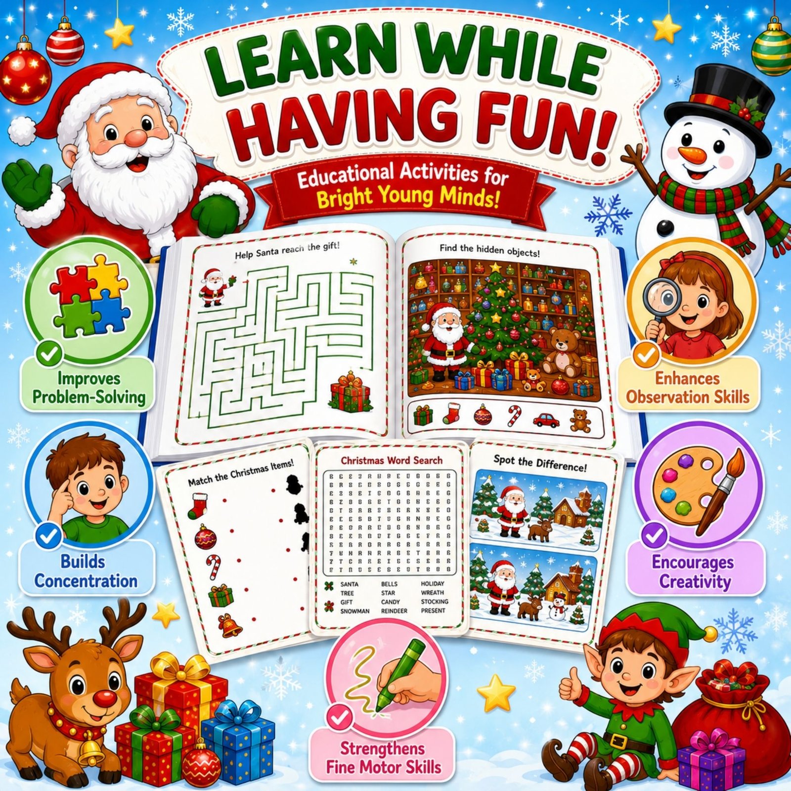 Christmas Activity Book for Kids Ages 4-12