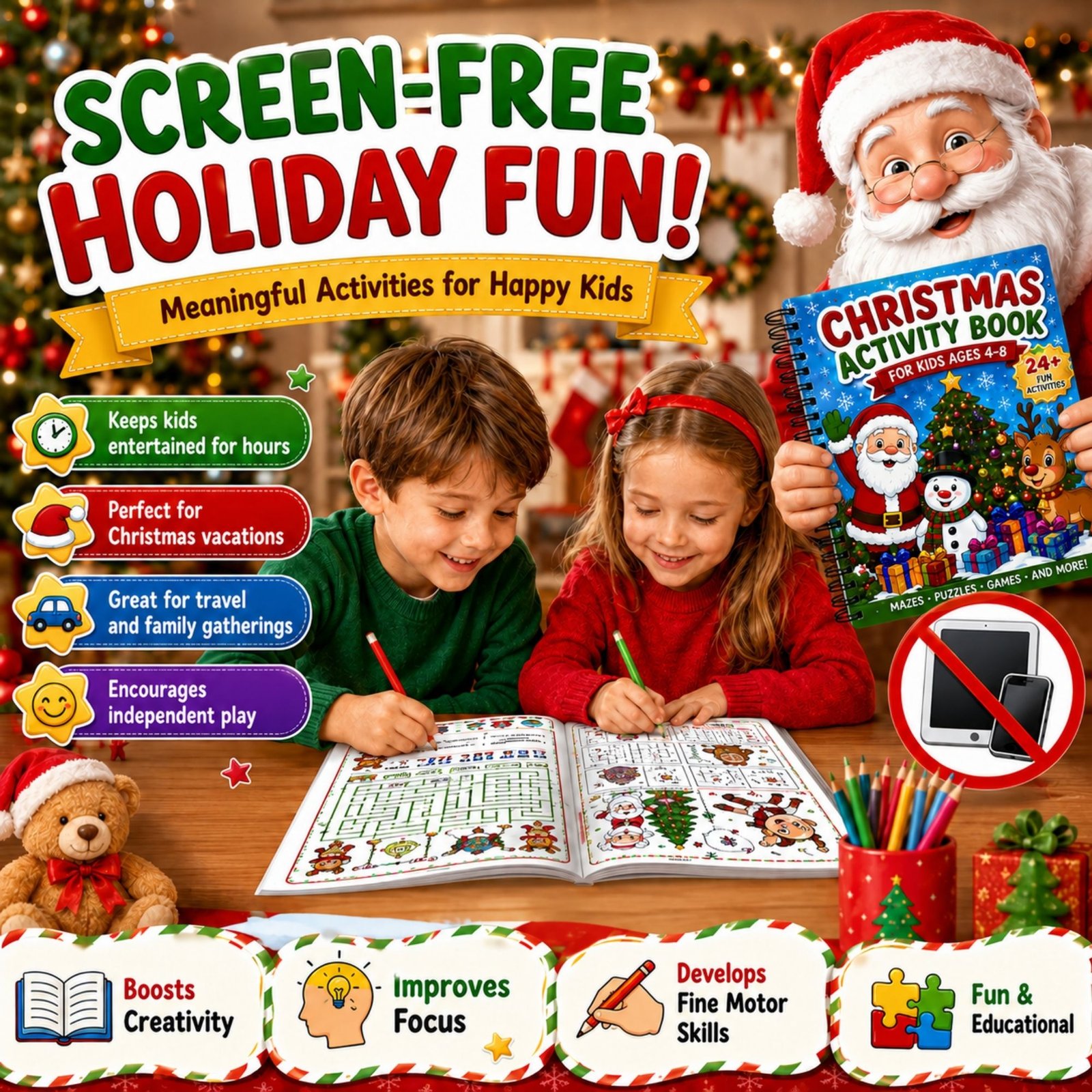 Christmas Activity Book for Kids Ages 4-12
