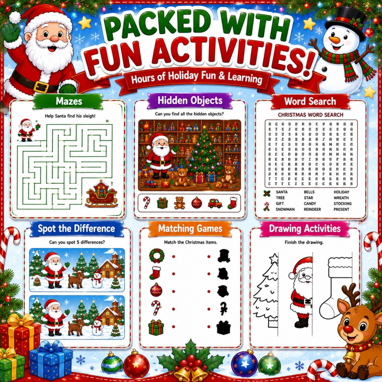 Christmas Activity Book for Kids Ages 4-12