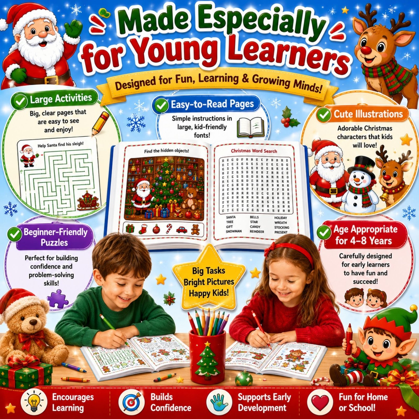Christmas Activity Book for Kids Ages 4-12