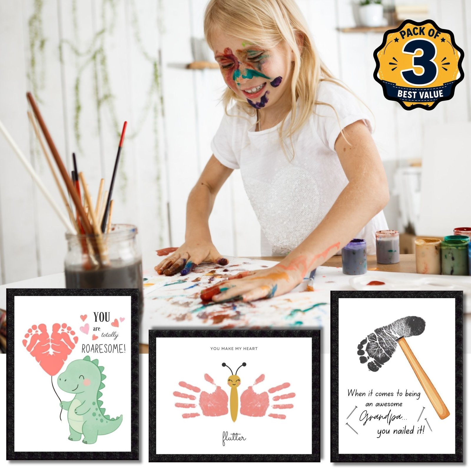 DIY Handprint Footprint Keepsake Photo Frame – Pack of 3 | Baby & Kids Gift